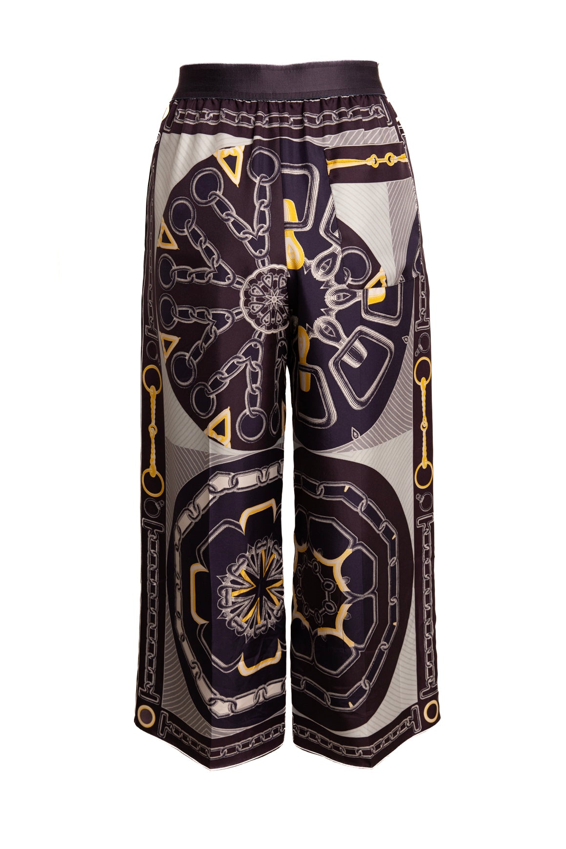 HERMES Navy Printed Silk Crop Pants (Sz. 36/XS)