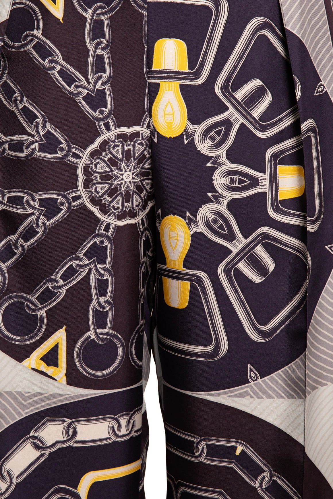 HERMES Navy Printed Silk Crop Pants (Sz. 36/XS)