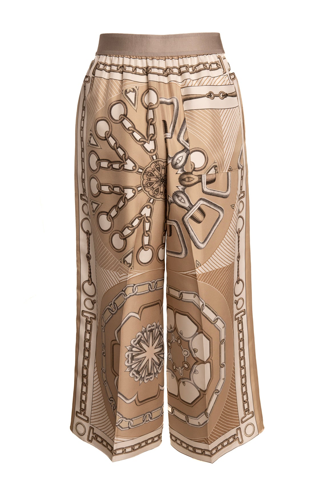 HERMES Cream Silk Print Crop Pants (Sz. 36/XS)