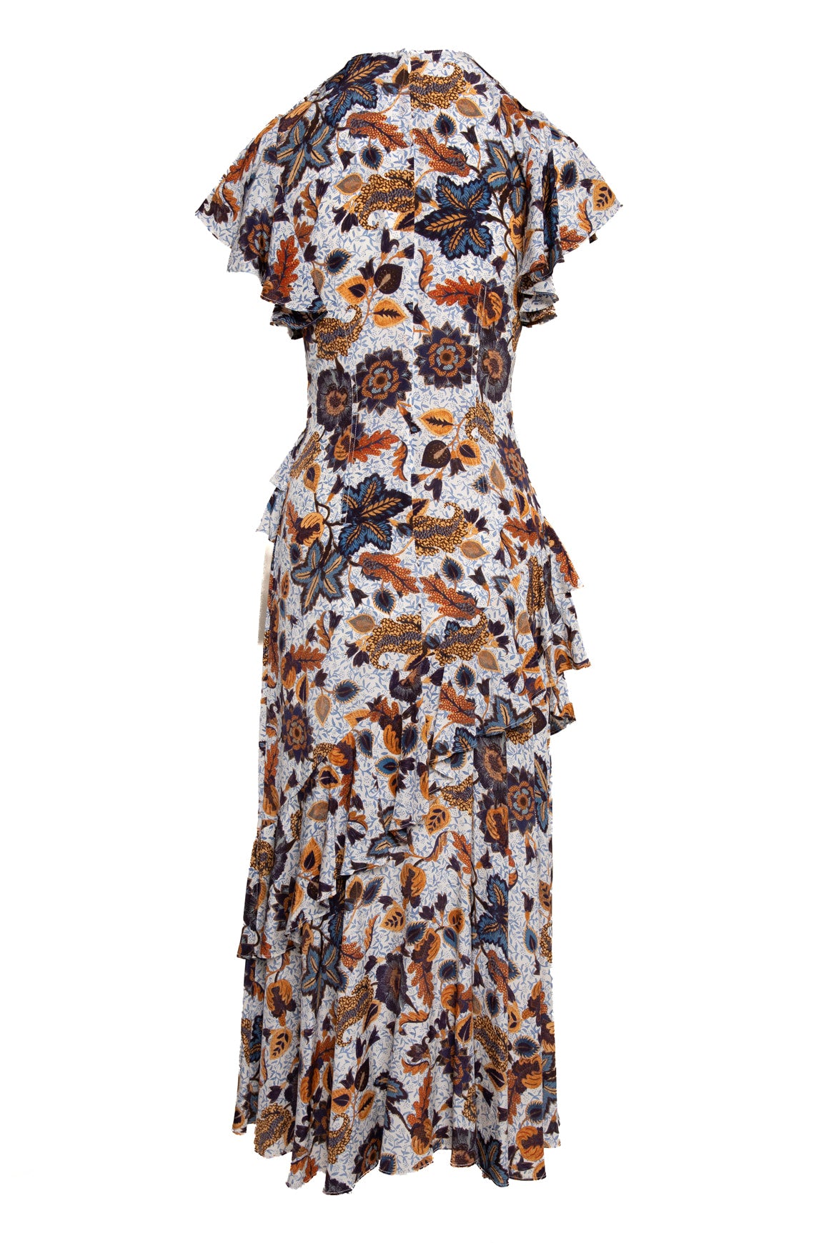 ULLA JOHNSON Ochre Floral Silk Ruffle Maxi Dress (Sz. 2)