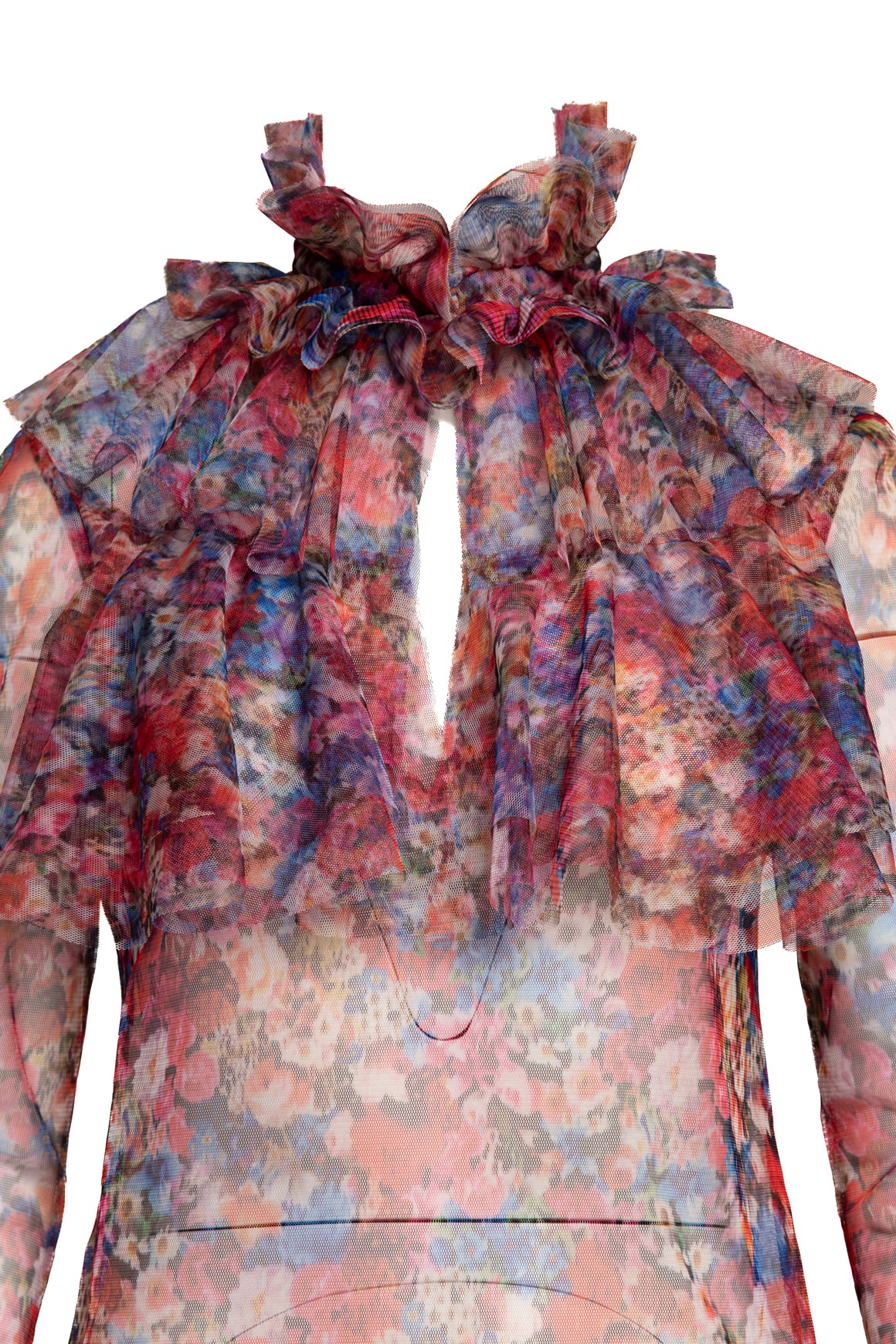 PHILOSOPHY Floral Mesh Ruffle Sheer Blouse (Sz. 4)