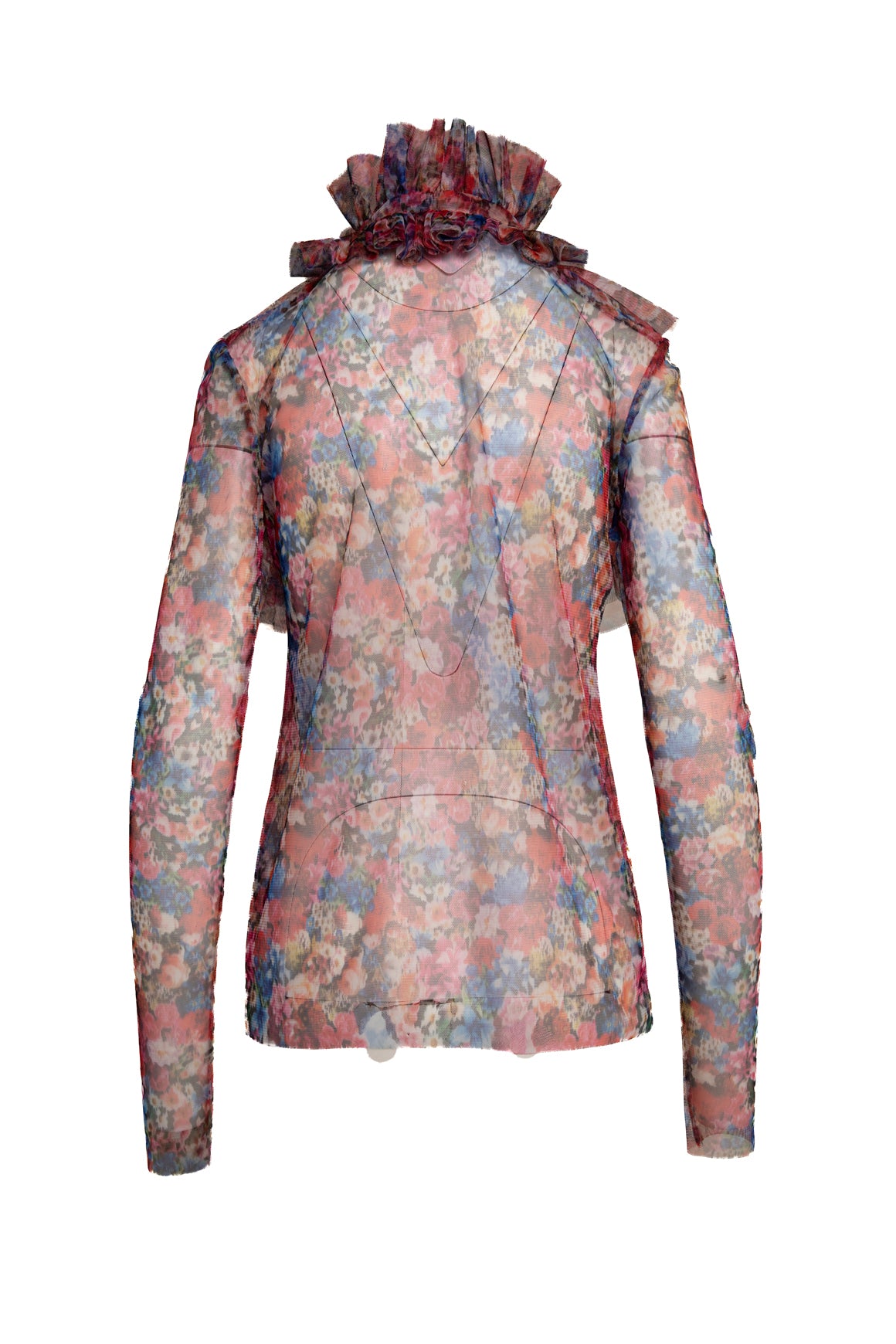 PHILOSOPHY Floral Mesh Ruffle Sheer Blouse (Sz. 4)