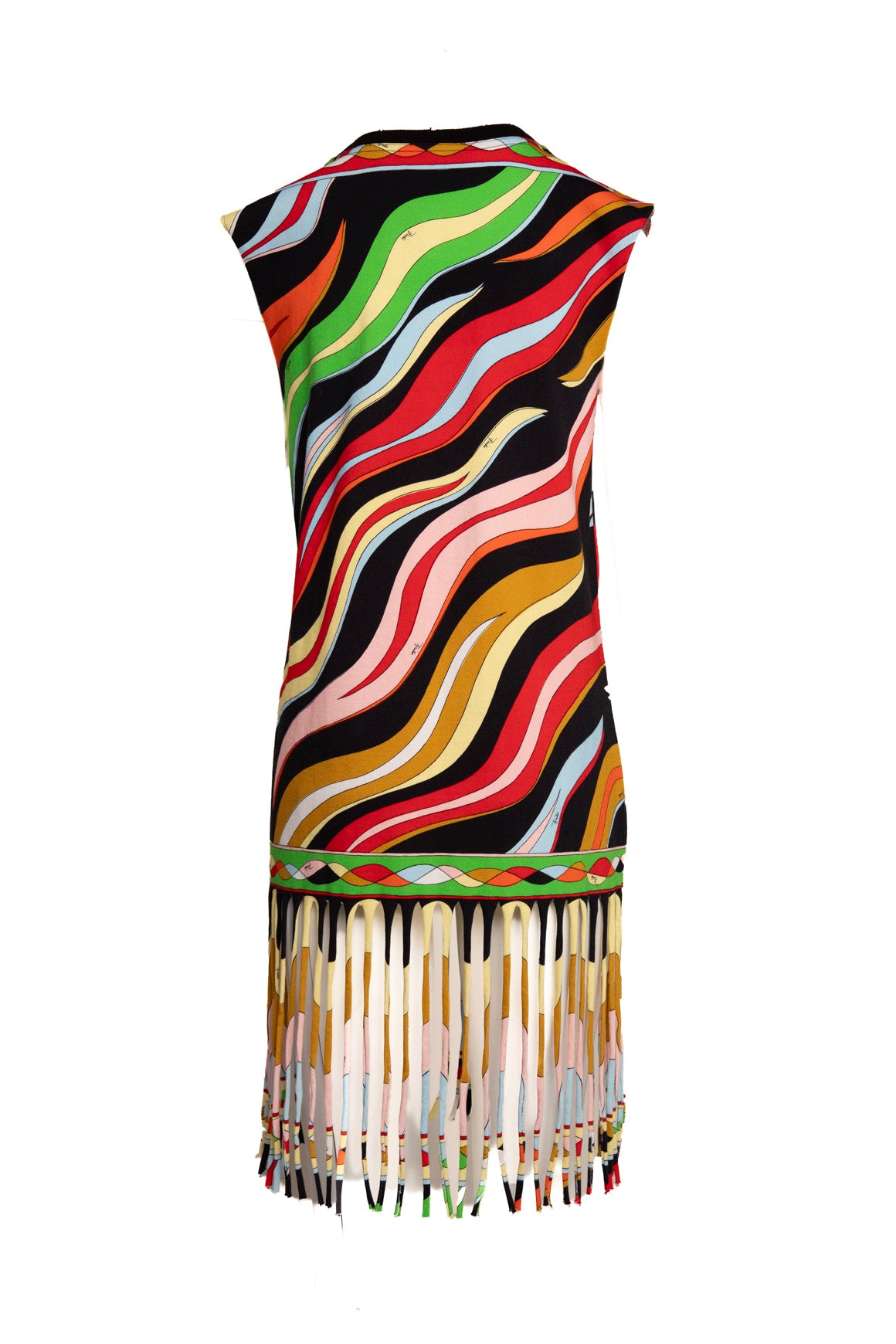 EMILIO PUCCI Rainbow Printed Fringed Mini Tee Dress (Sz. S)