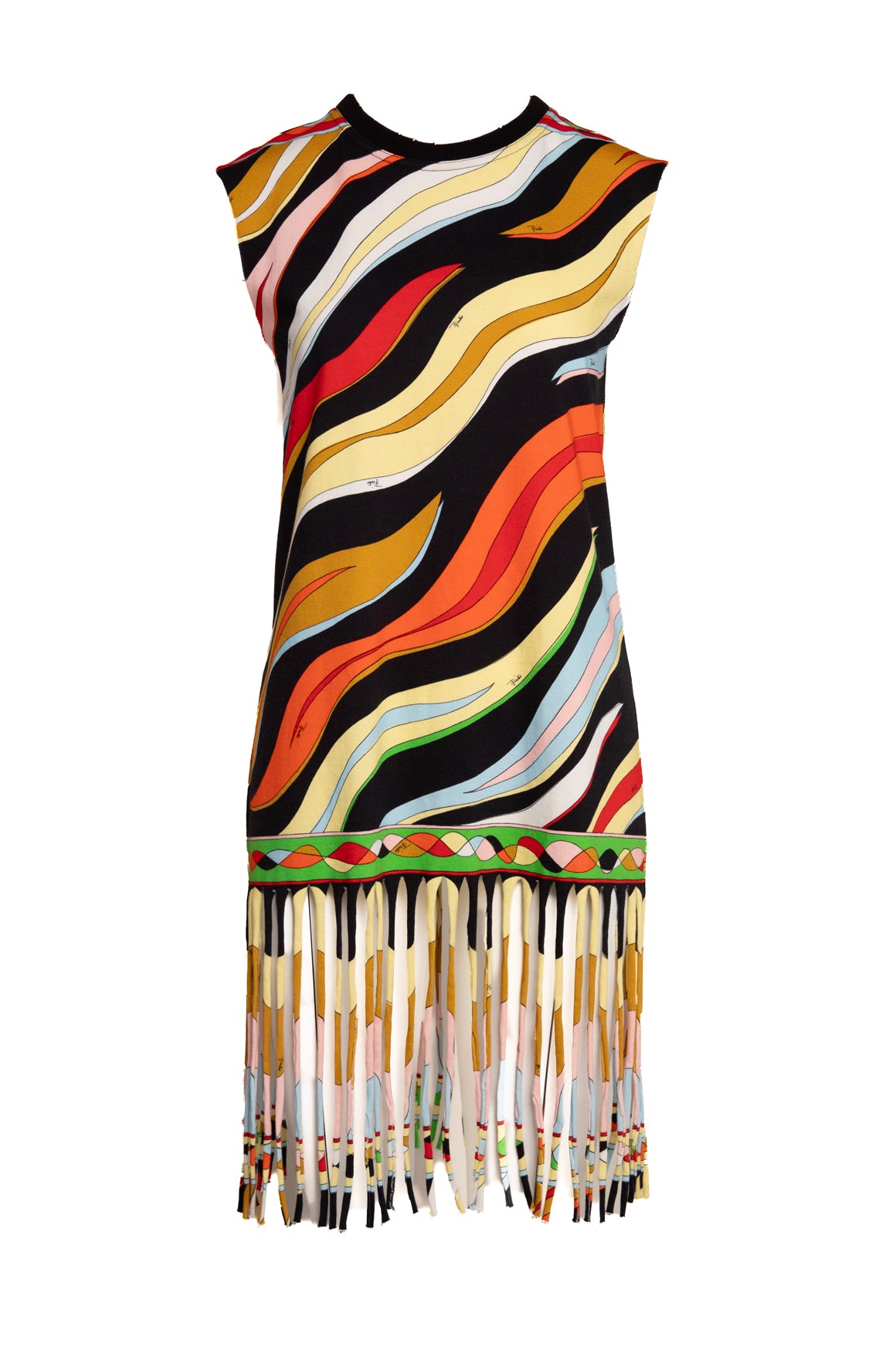 EMILIO PUCCI Rainbow Printed Fringed Mini Tee Dress (Sz. S)
