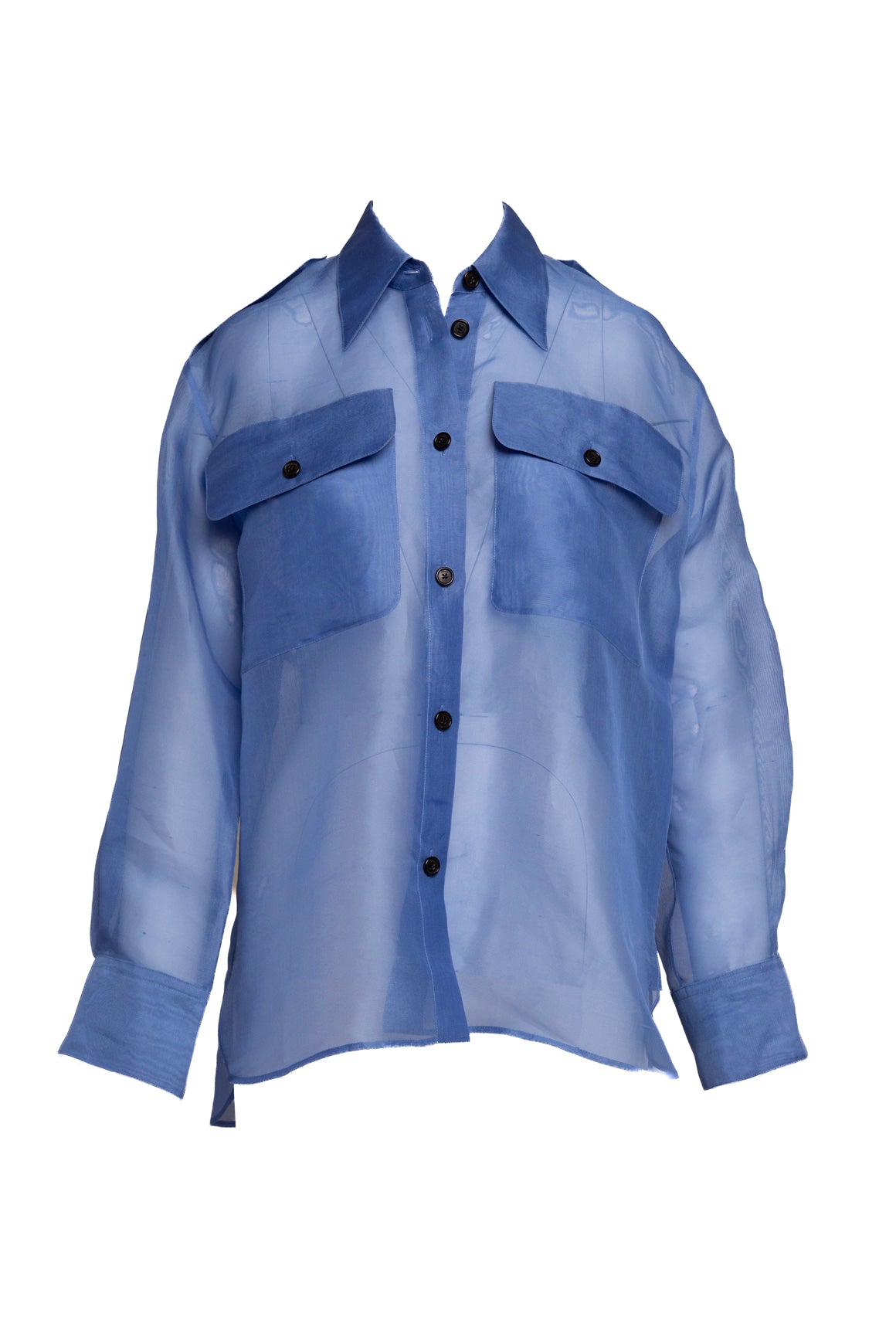 KHAITE Blue Organza Button Blouse (Sz. S)