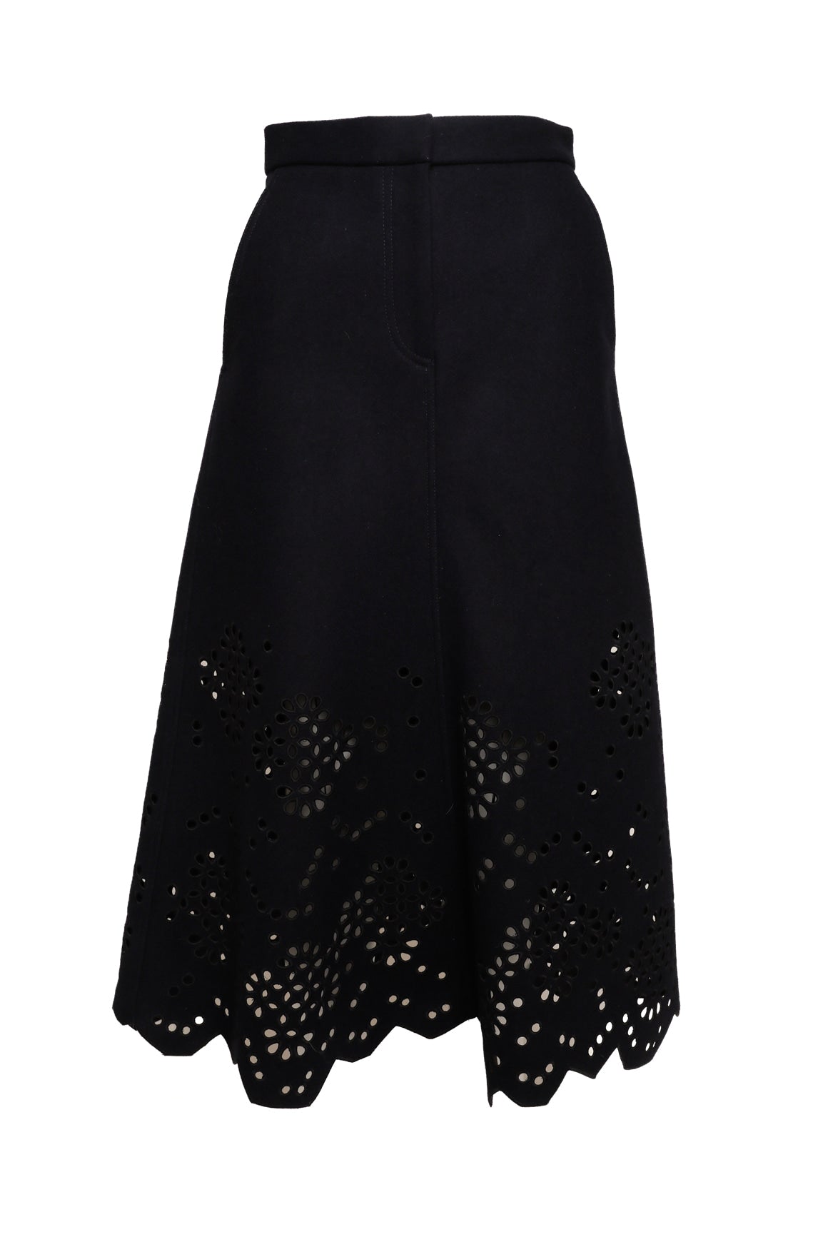 TIBI Navy Eyelet Wool Midi Skirt (Sz. 4)