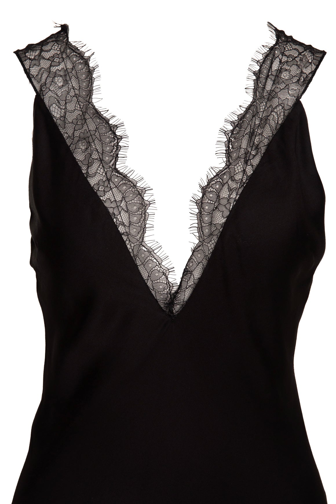 BRANDON MAXWELL Satin Black Lace Detail Maxi Gown (Sz. 0)