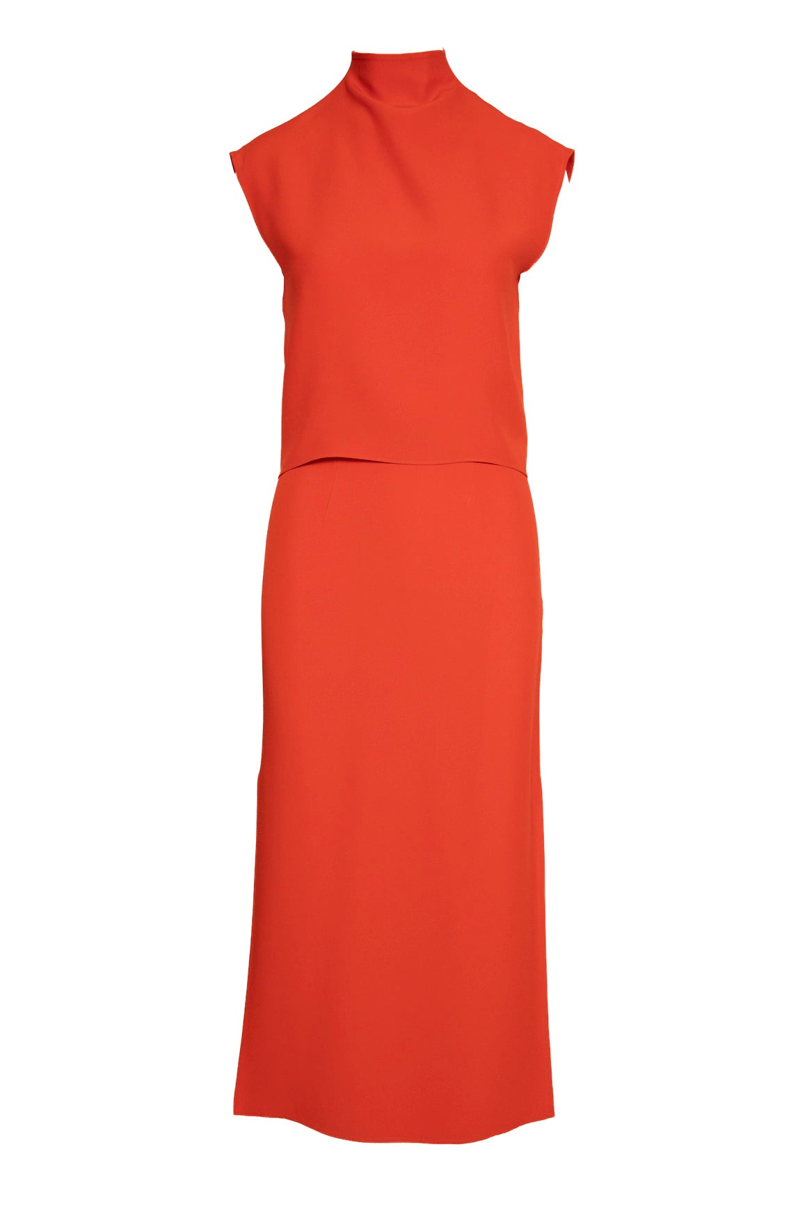 GAUCHERE Orange High Neck Top & Midi Skirt Set