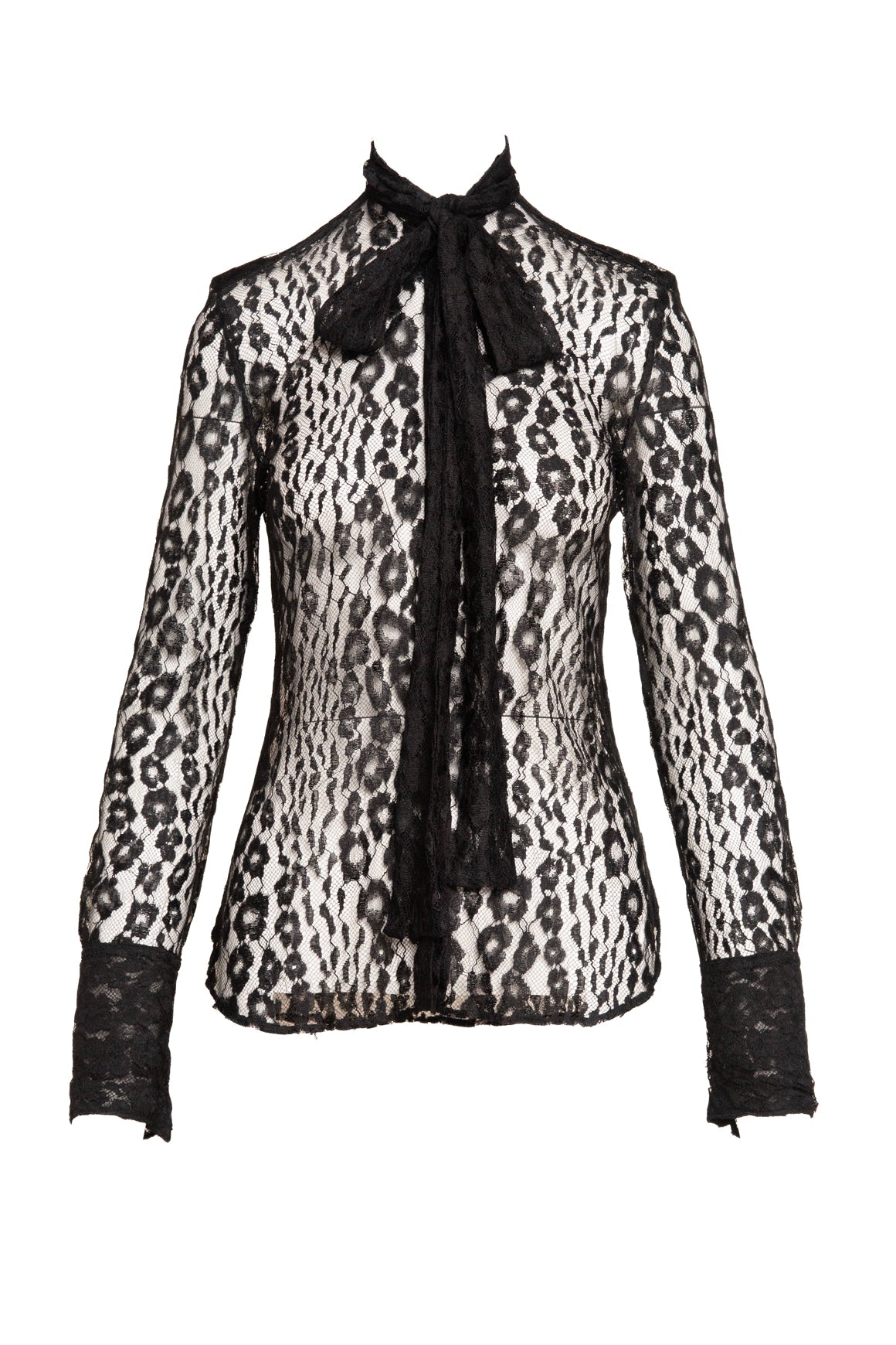 TOM FORD Tie Neck Sheer Lace Button Blouse (Sz. 40/4)