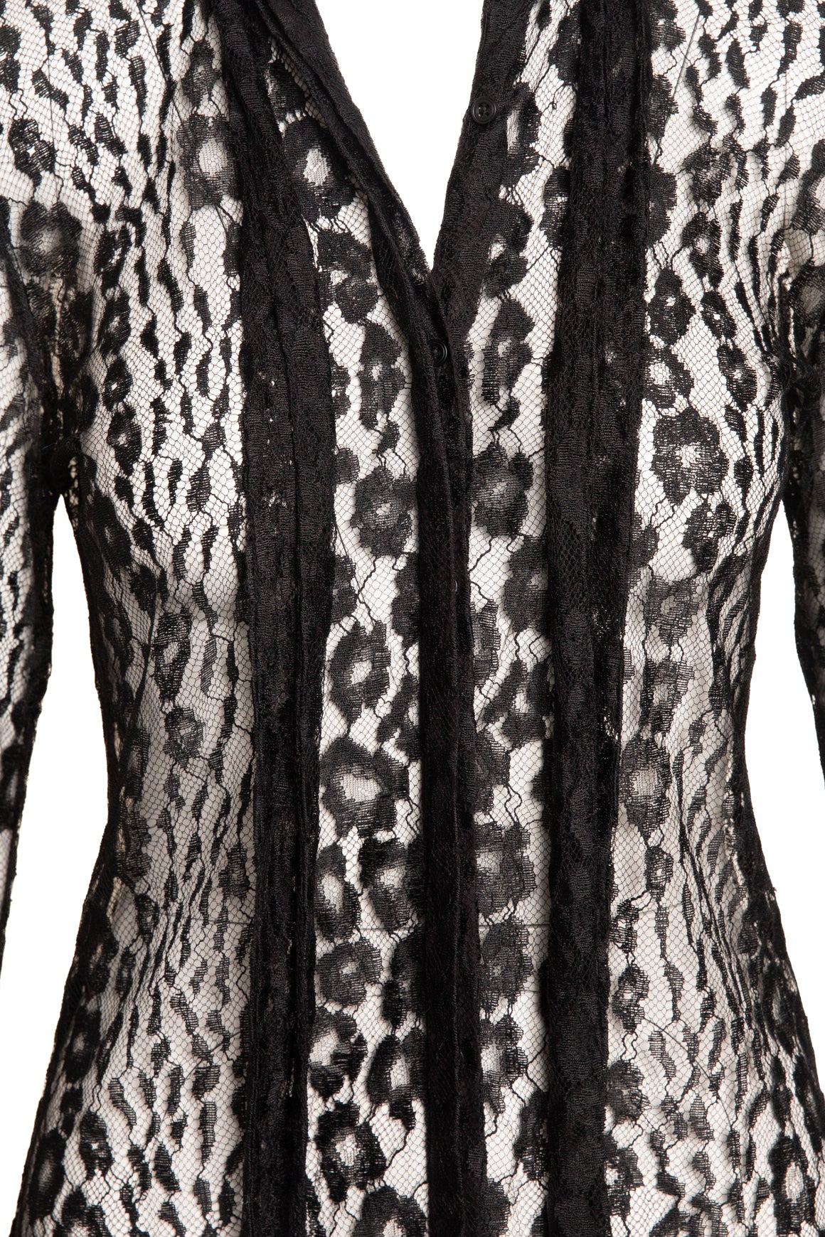 TOM FORD Tie Neck Sheer Lace Button Blouse (Sz. 40/4)
