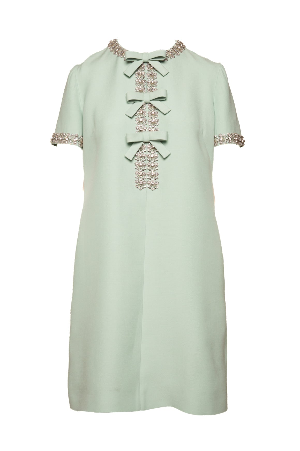 VALENTINO Mint Green Silk Crystal Bow Mini Dress (Sz. 44/8)