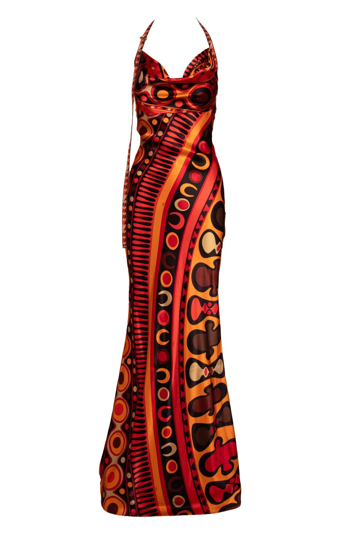 EMILIO PUCCI Orange Printed Silk Maxi Dress (Sz. 4)