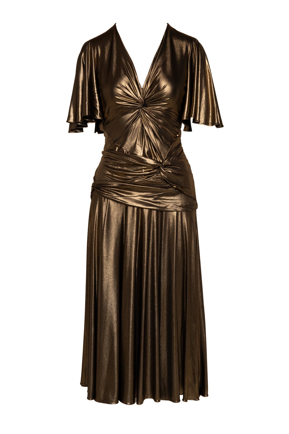 MICHAEL KORS COLLECTION Gold Drop Waist Midi Dress (Sz. 6)