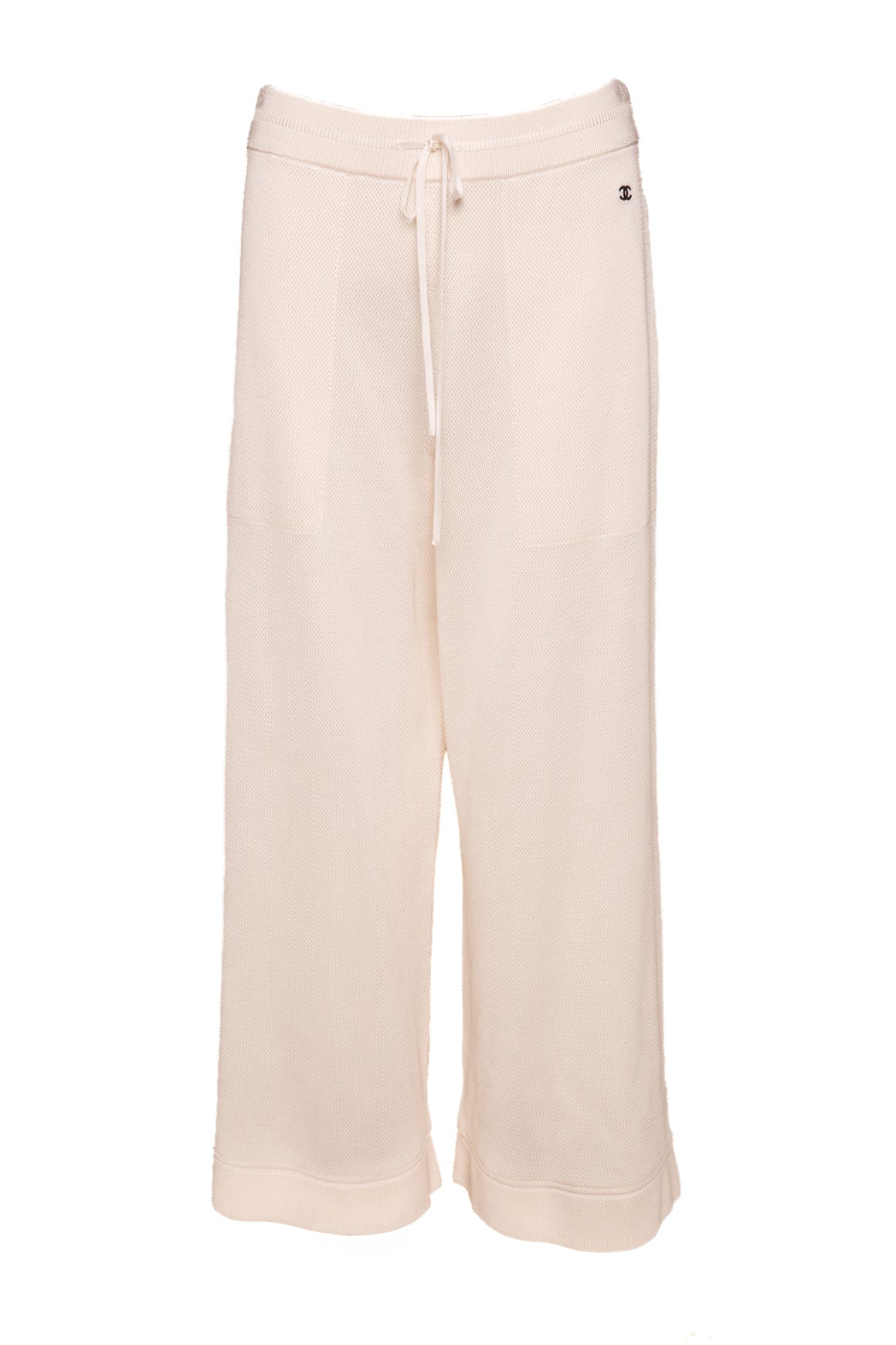 CHANEL Ivory Waffle Knit CC Drawstring Trousers (Sz. 40)