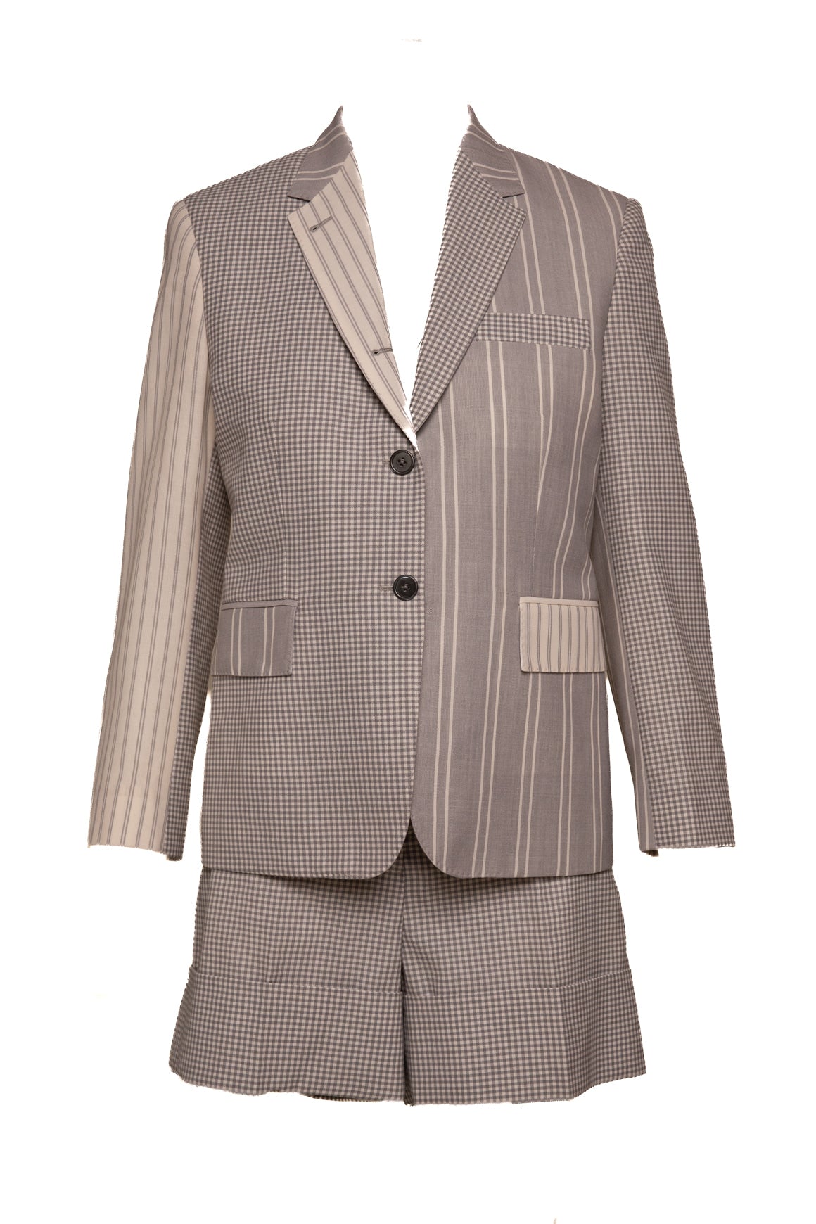 THOM BROWNE Light Grey Check Blazer & Shorts Set (Sz. 44/8)