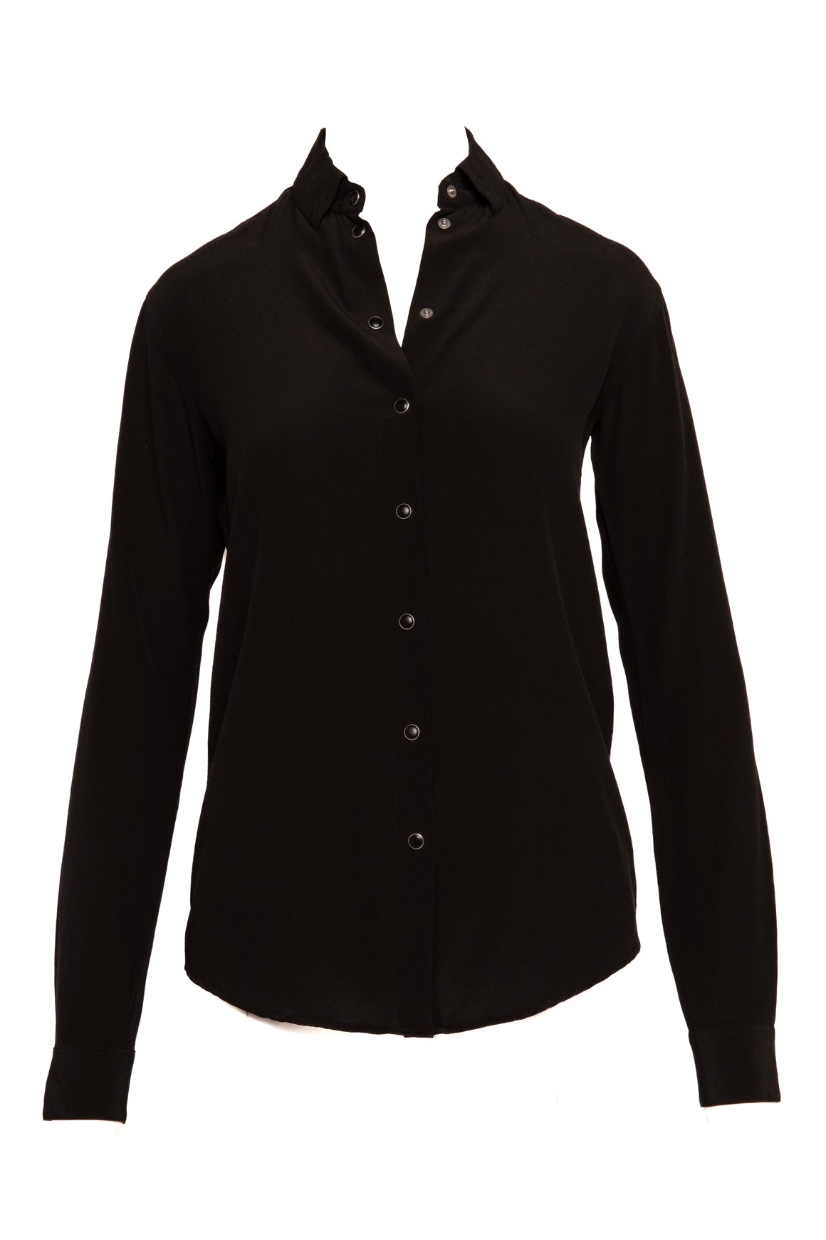 SAINT LAURENT Black Silk Pearl Snap Blouse (Sz. XS)