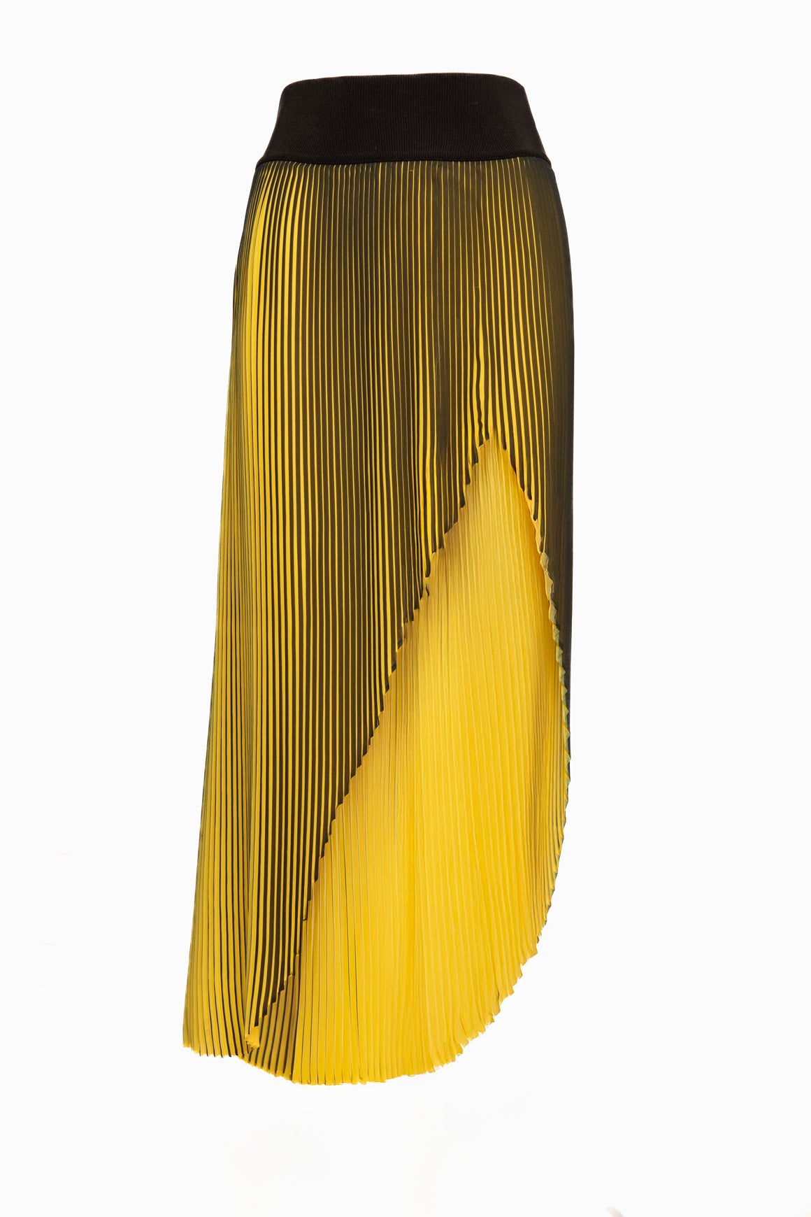 STELLA MCCARTNEY Black & Yellow Pleated Hi-Low Skirt (Sz. S)