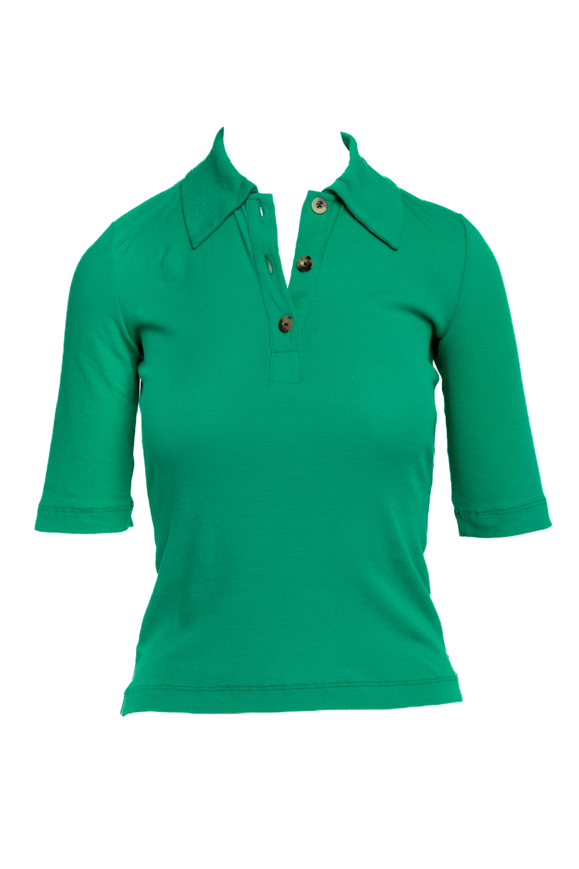 ROSETTA GETTY Green Polo Quarter Button Top (Sz.S)