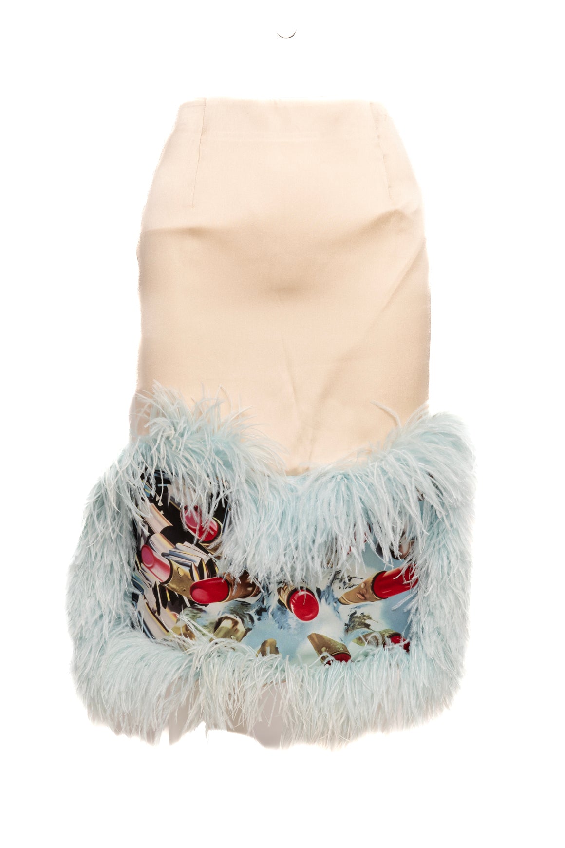 LANVIN Cream & Blue Feather Skirt (Sz. XS)