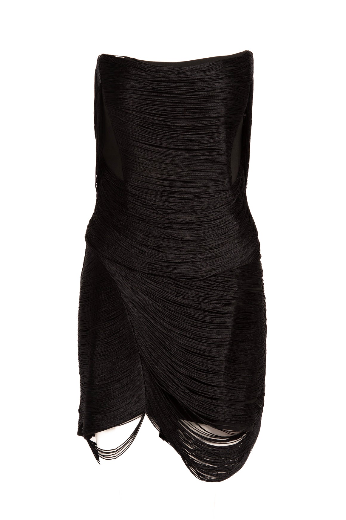 JONATHAN SIMKHAI Black Fringe Strapless Mini Dress (Sz.10)