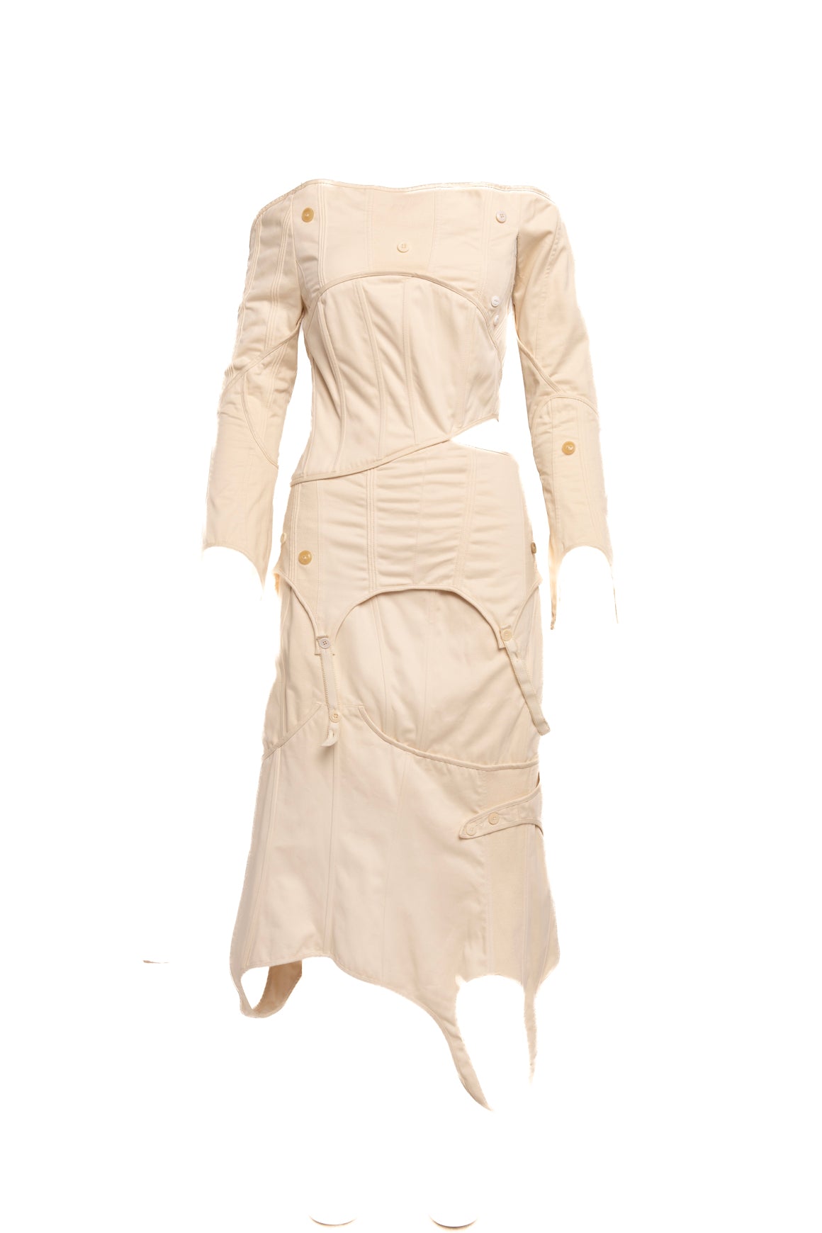 ACNE STUDIOS Cream Deconstructed Canvas Dress (Sz. XS)