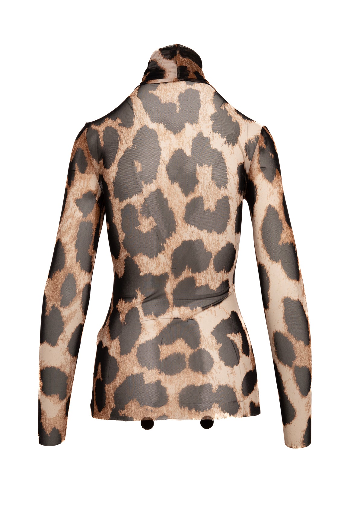GANNI Brown Leopard Print Mesh Turtleneck Top (Sz. 34/XS)