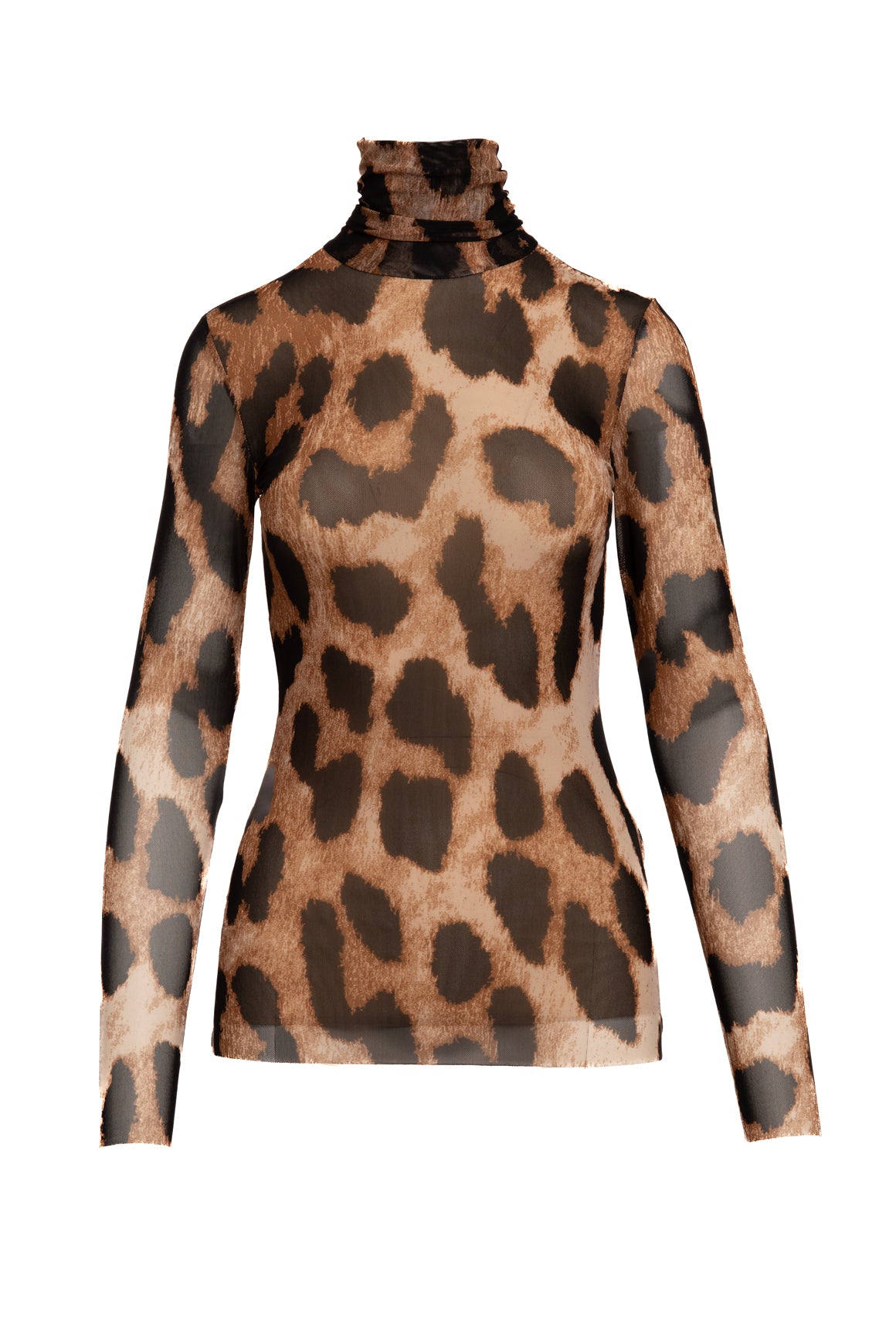 GANNI Brown Leopard Print Mesh Turtleneck Top (Sz. 34/XS)