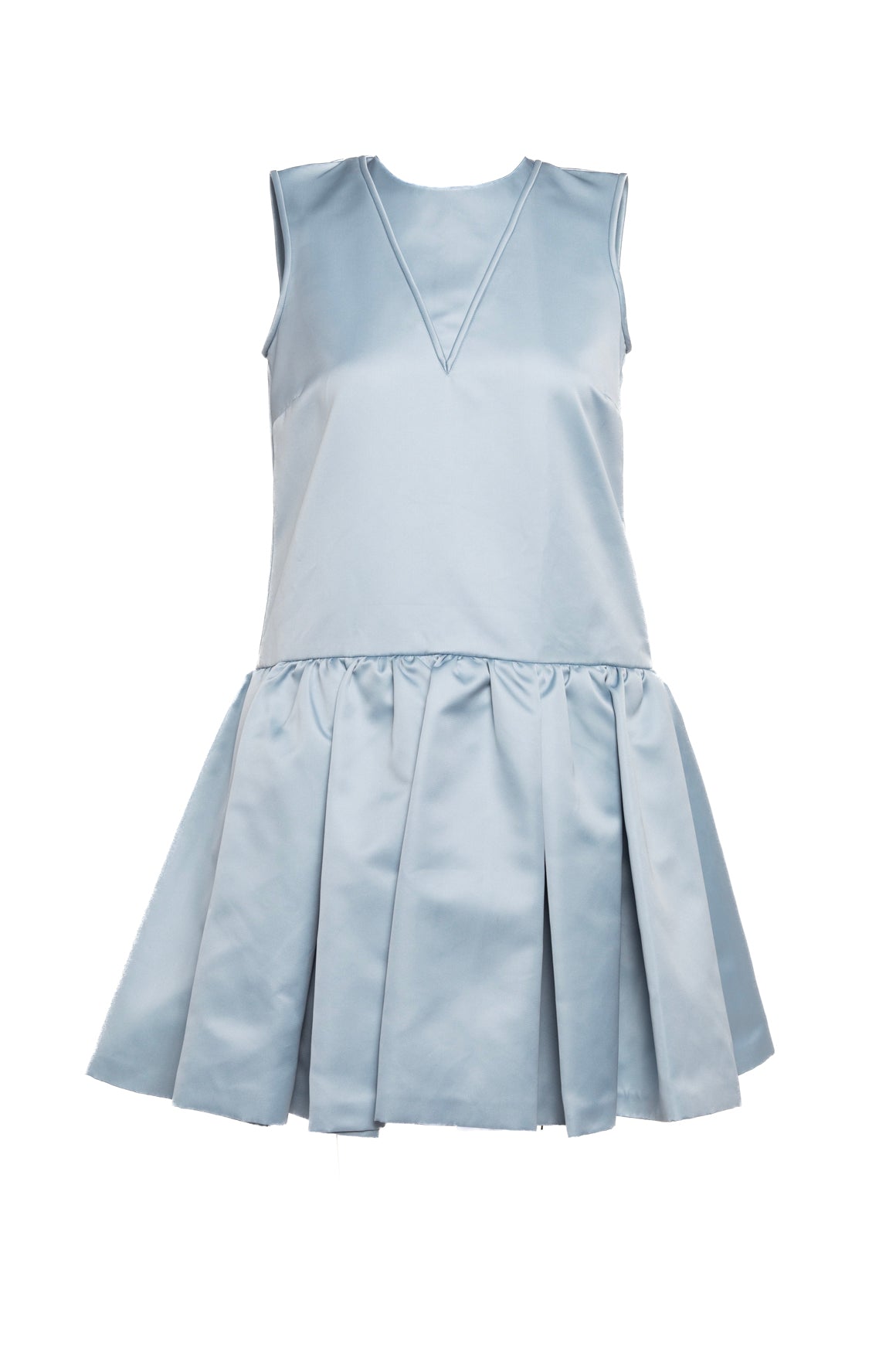 ROCHAS Pale Blue Satin Drop Waist Mini Dress (Sz. 40/S)