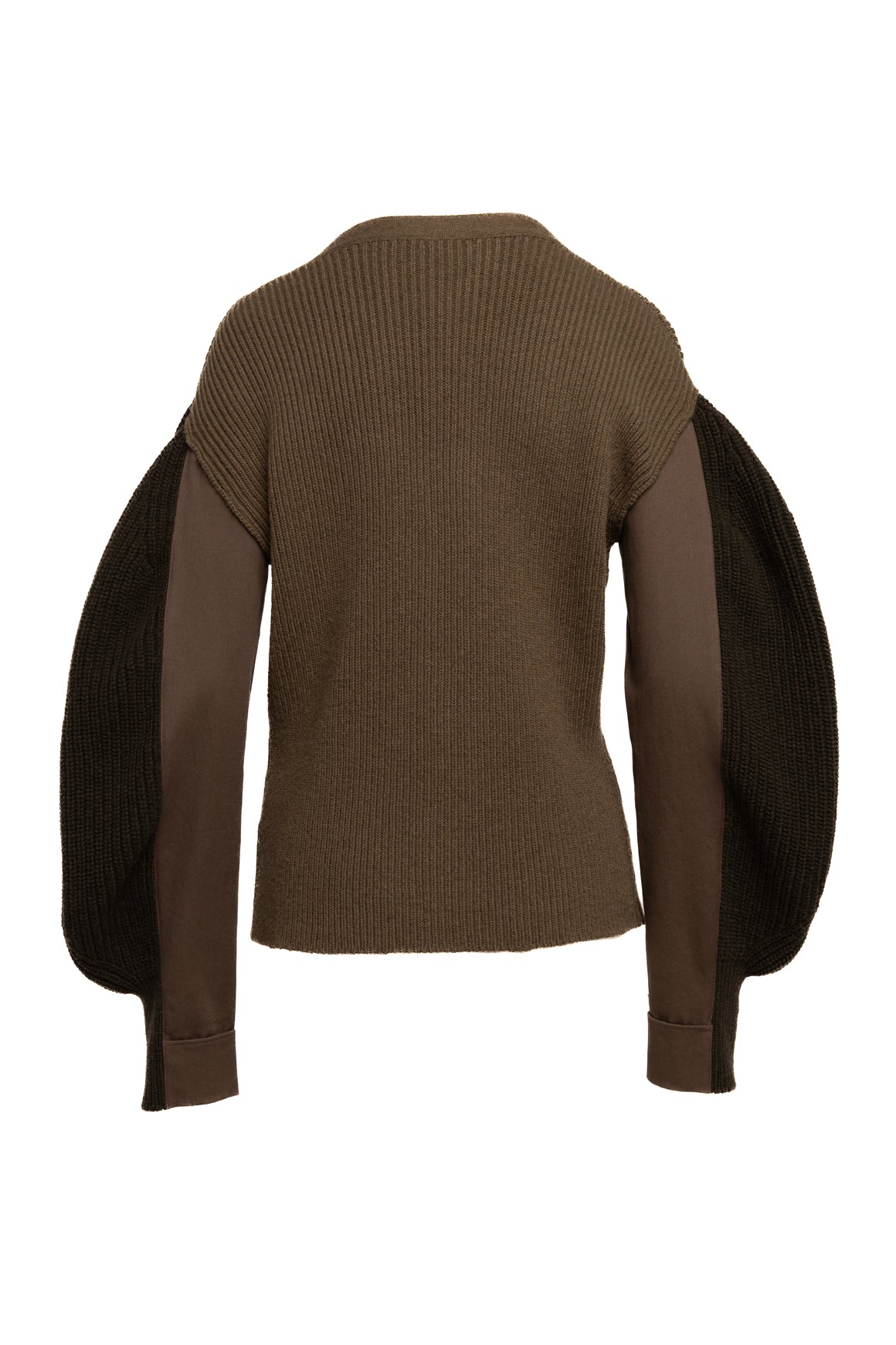 (NUDE) Olive Knit Bishop Sleeve Cardigan Sweater (Sz. 44/8)