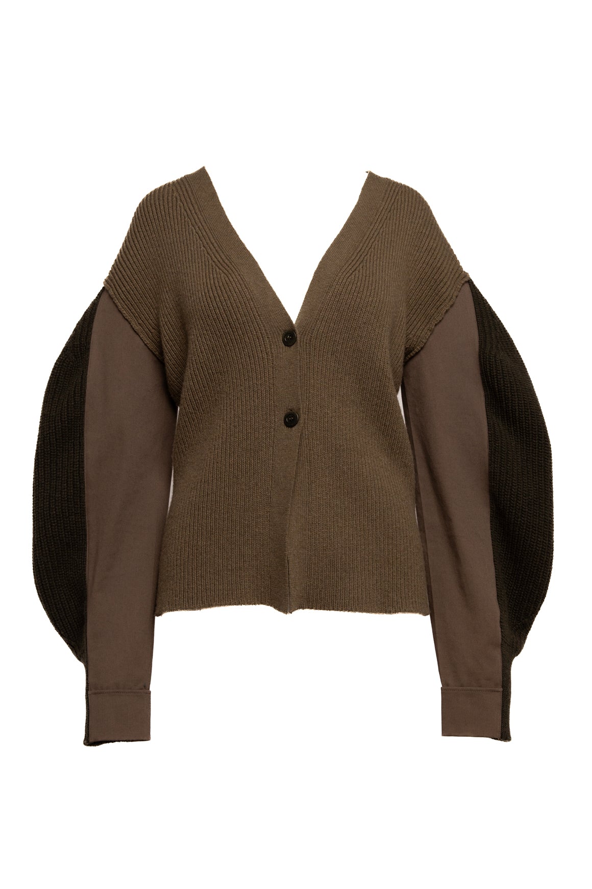 (NUDE) Olive Knit Bishop Sleeve Cardigan Sweater (Sz. 44/8)