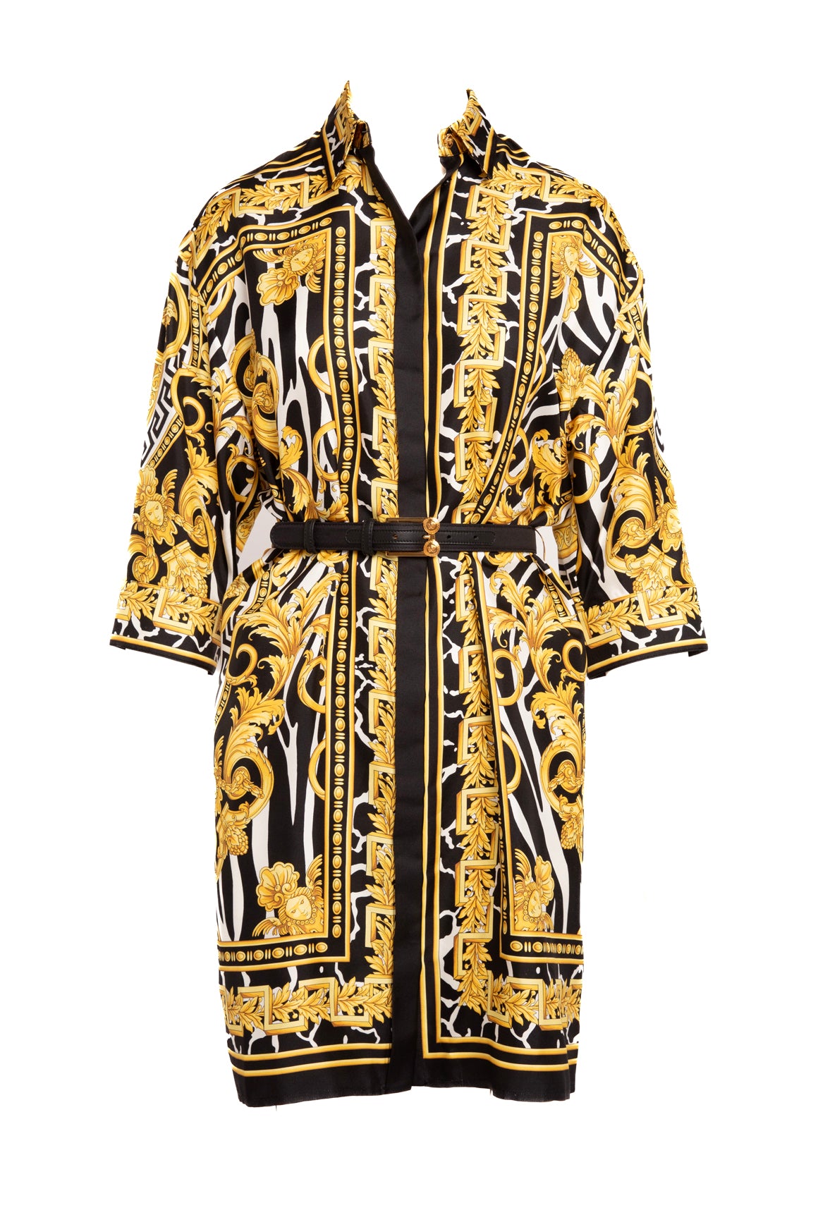 VERSACE Black/Gold Baroque Print Mini Dress (Sz. M)