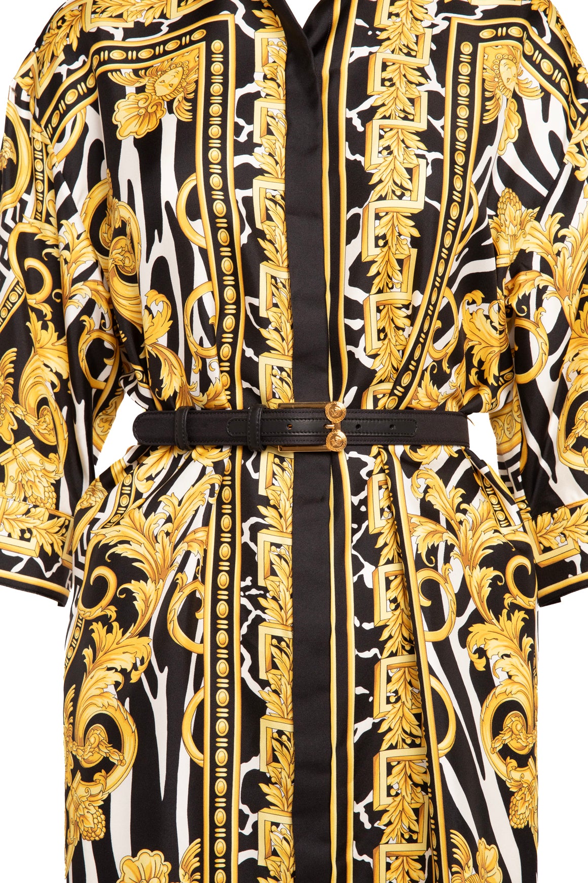 VERSACE Black/Gold Baroque Print Mini Dress (Sz. M)