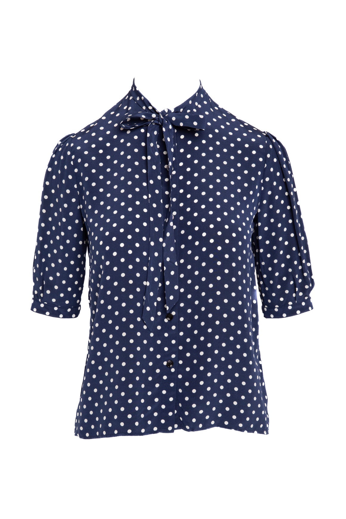 CELINE Blue/White Polka Dot Blouse (Sz. XS)