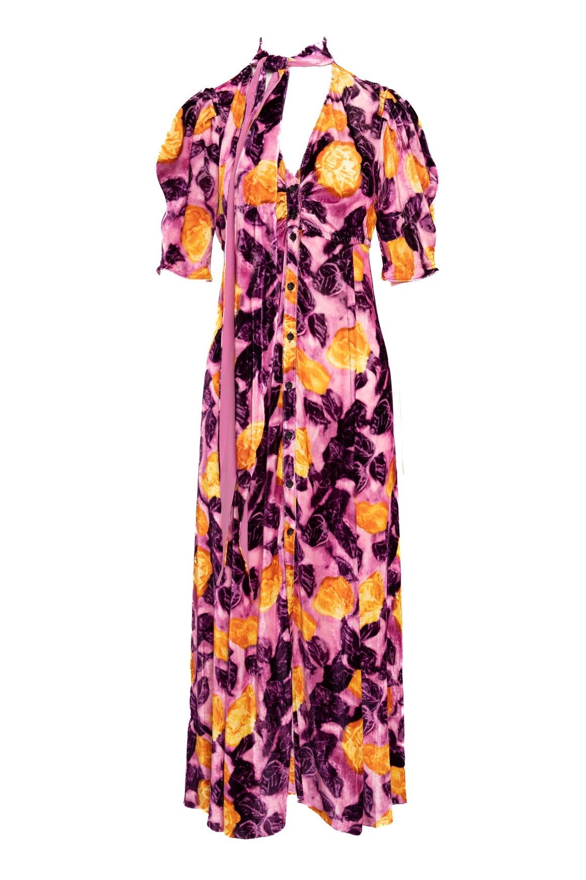 MARNI Orange/Pink Velvet Puff Sleeve Dress (Sz. M)
