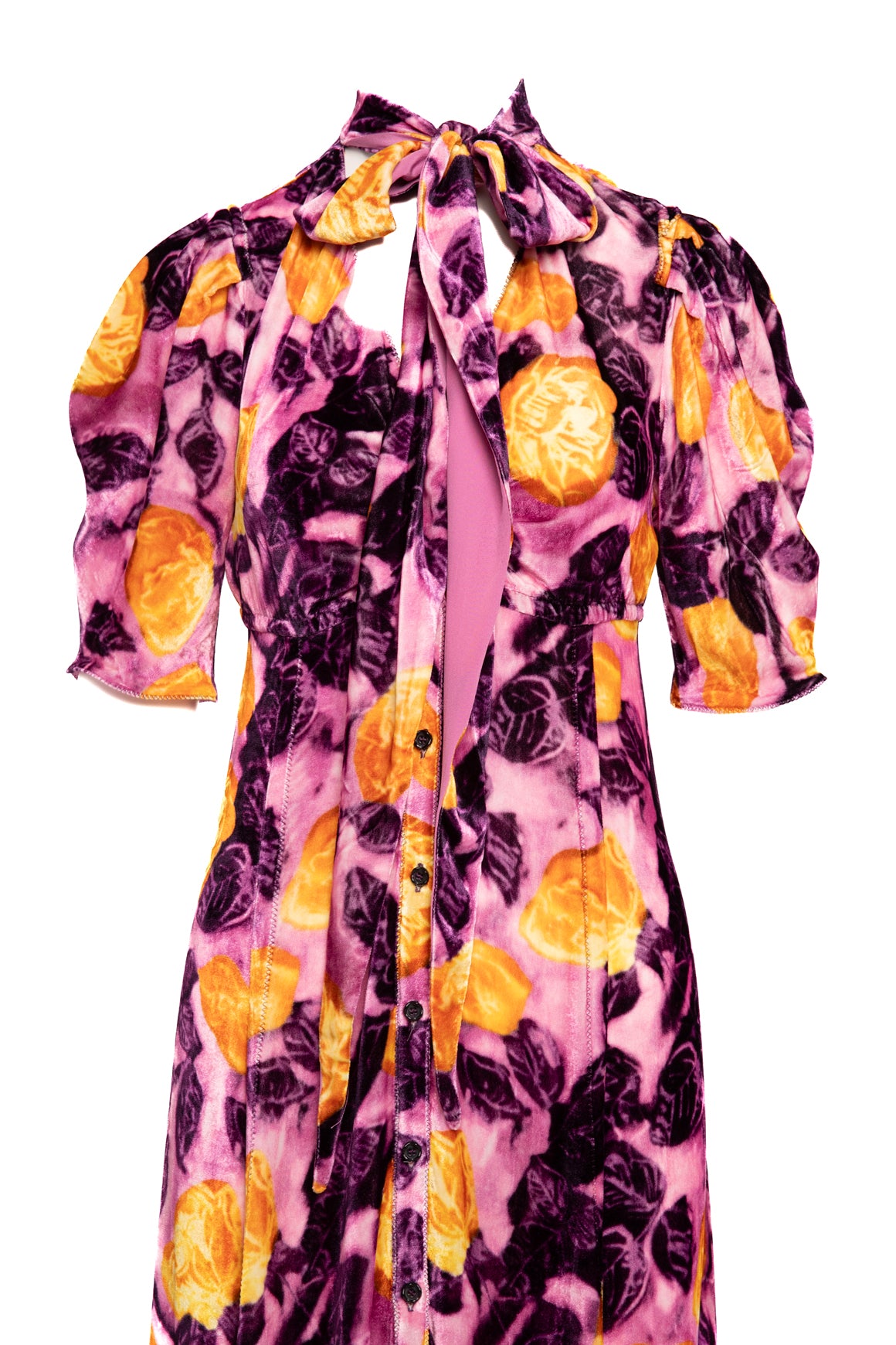 MARNI Orange/Pink Velvet Puff Sleeve Dress (Sz. M)