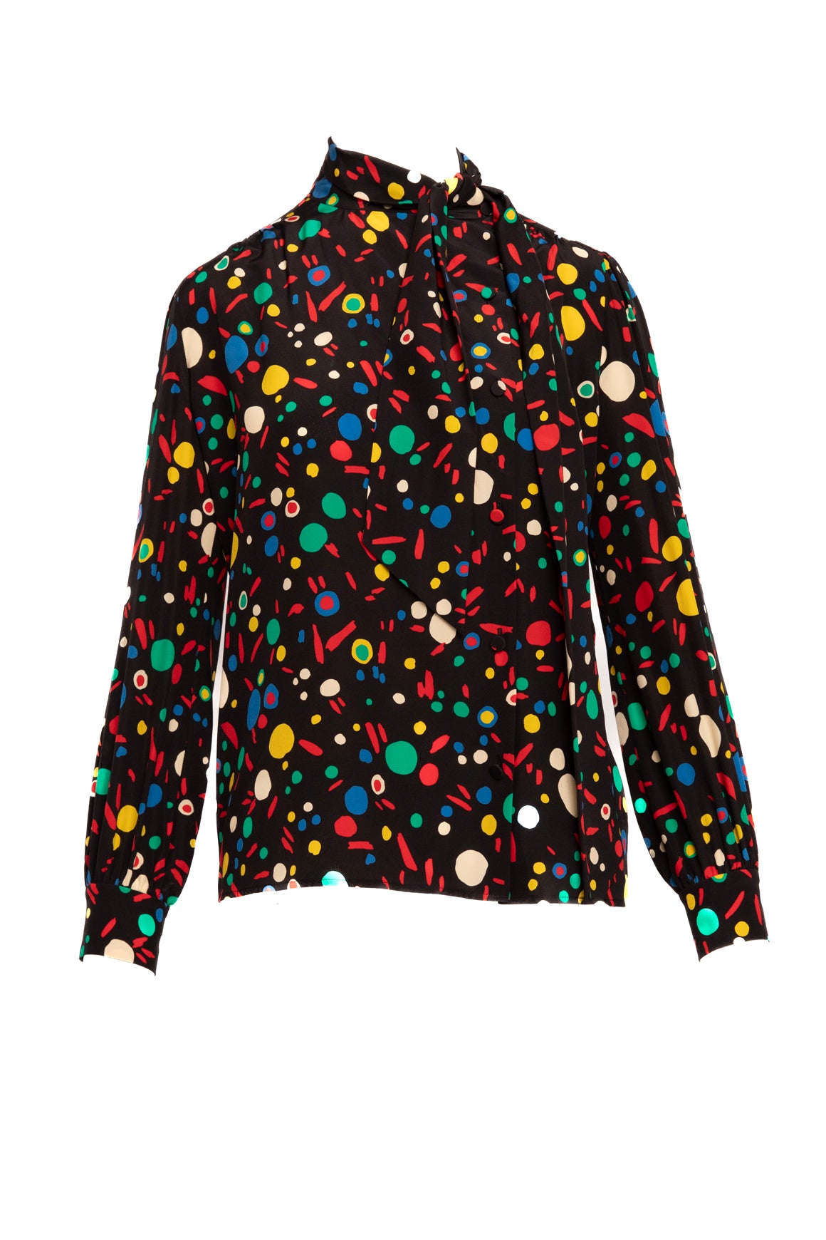 SAINT LAURENT Black/Rainbow Printed Blouse (Sz. S)