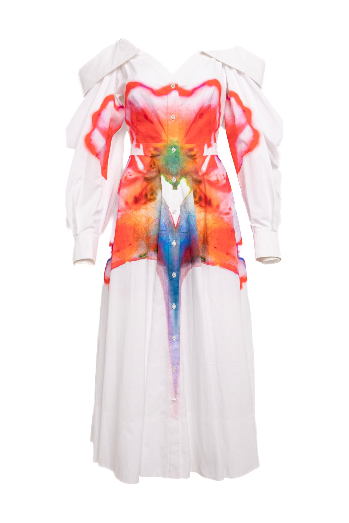 ALEXANDER MCQUEEN White/Red Midi Dress (Sz. 42/6)