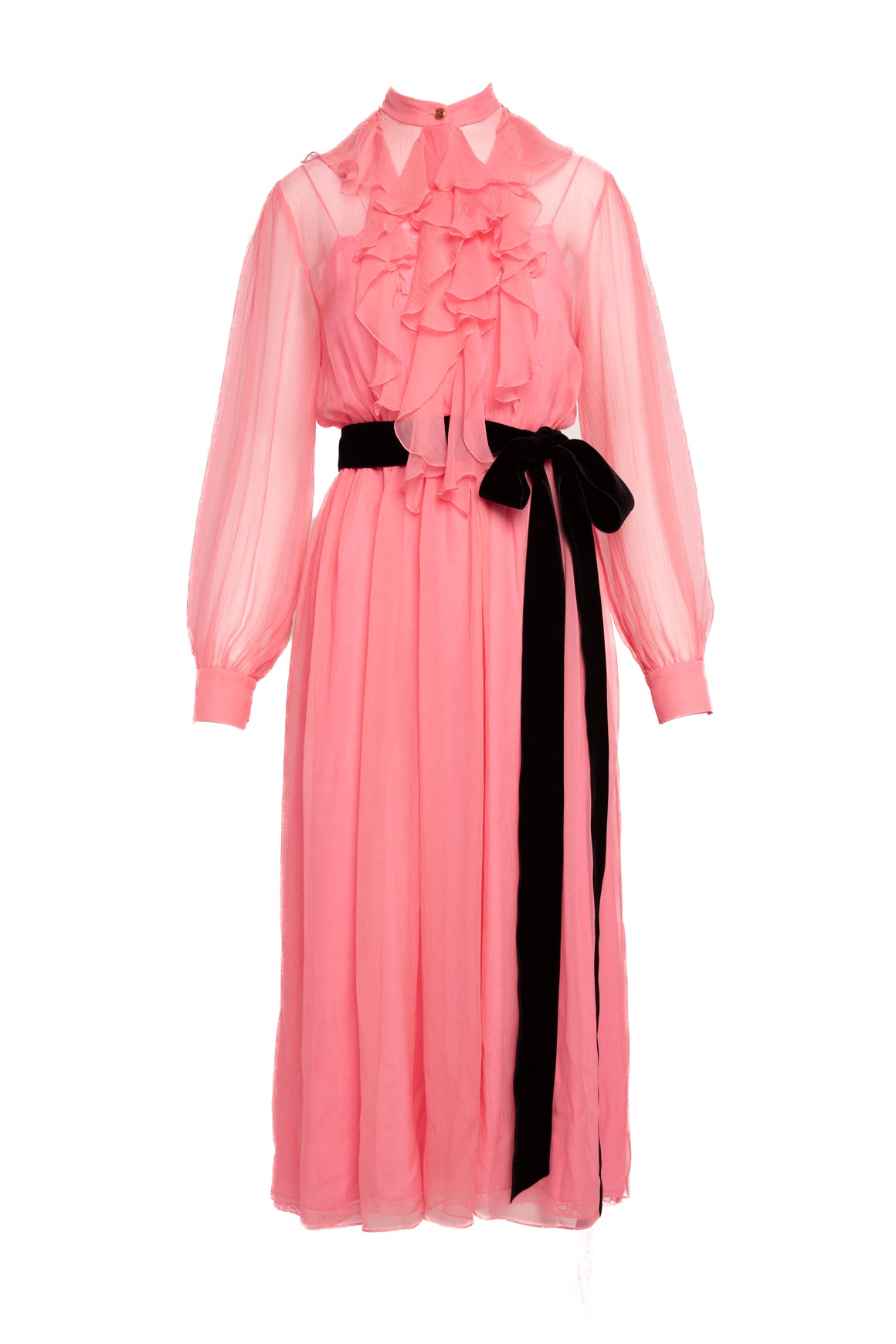 GUCCI Pink Silk Ruffle Midi Dress (Sz. S)