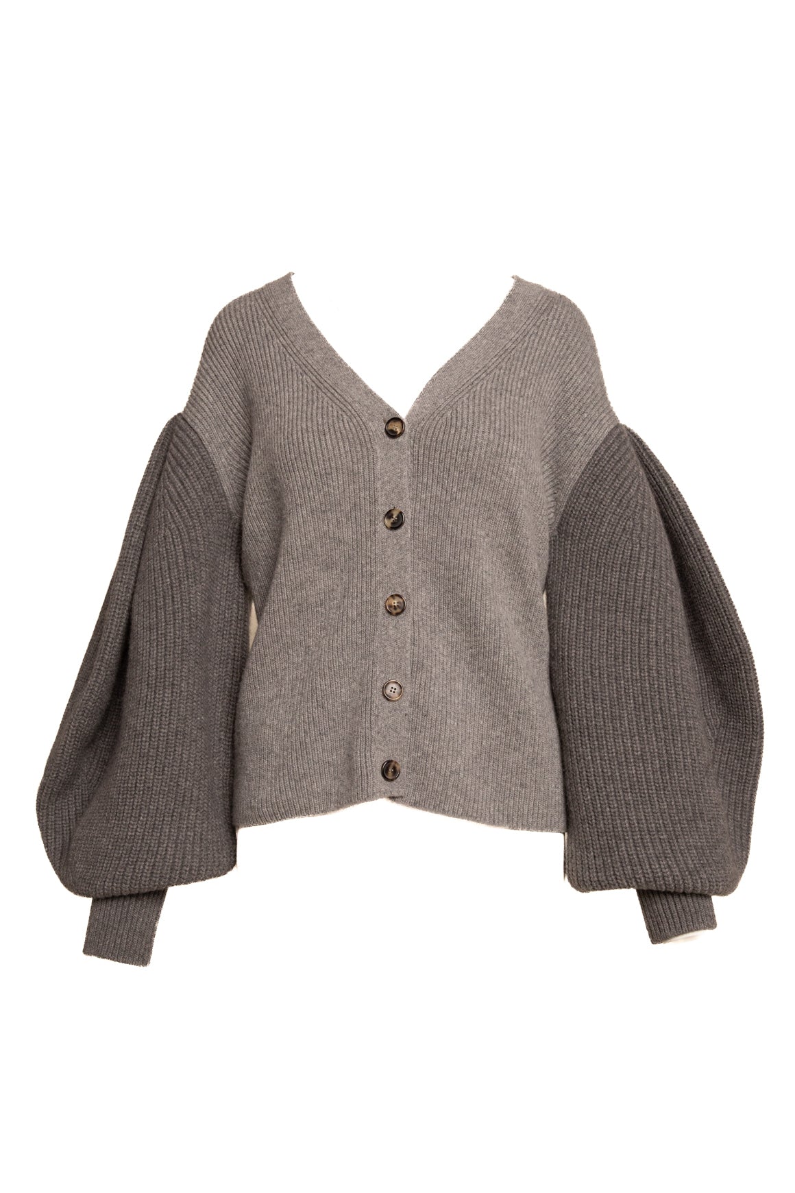 LOEWE Grey Boxy Knit Oversized Balloon Sleeve Cardigan (Sz. L)