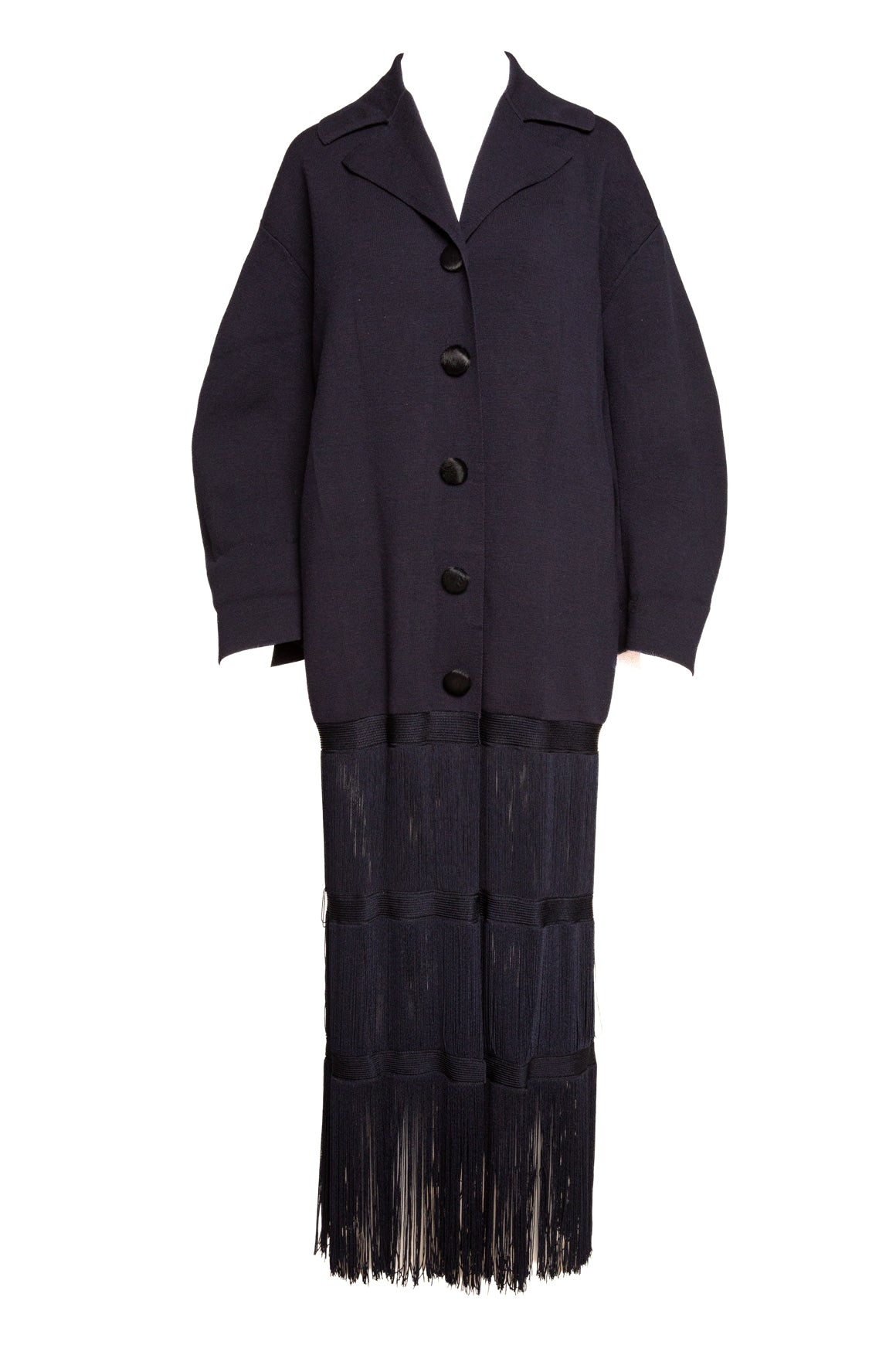 KHAITE Navy Knit Longline Jacket With Fringe Hem (Sz. XS/S)