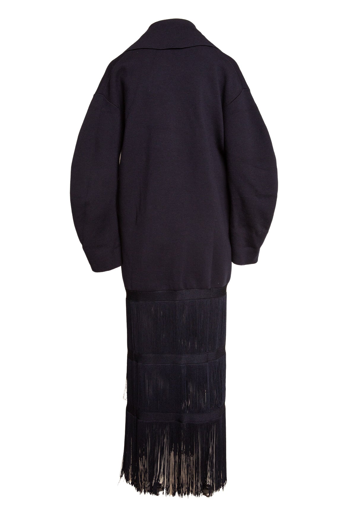 KHAITE Navy Knit Longline Jacket With Fringe Hem (Sz. XS/S)