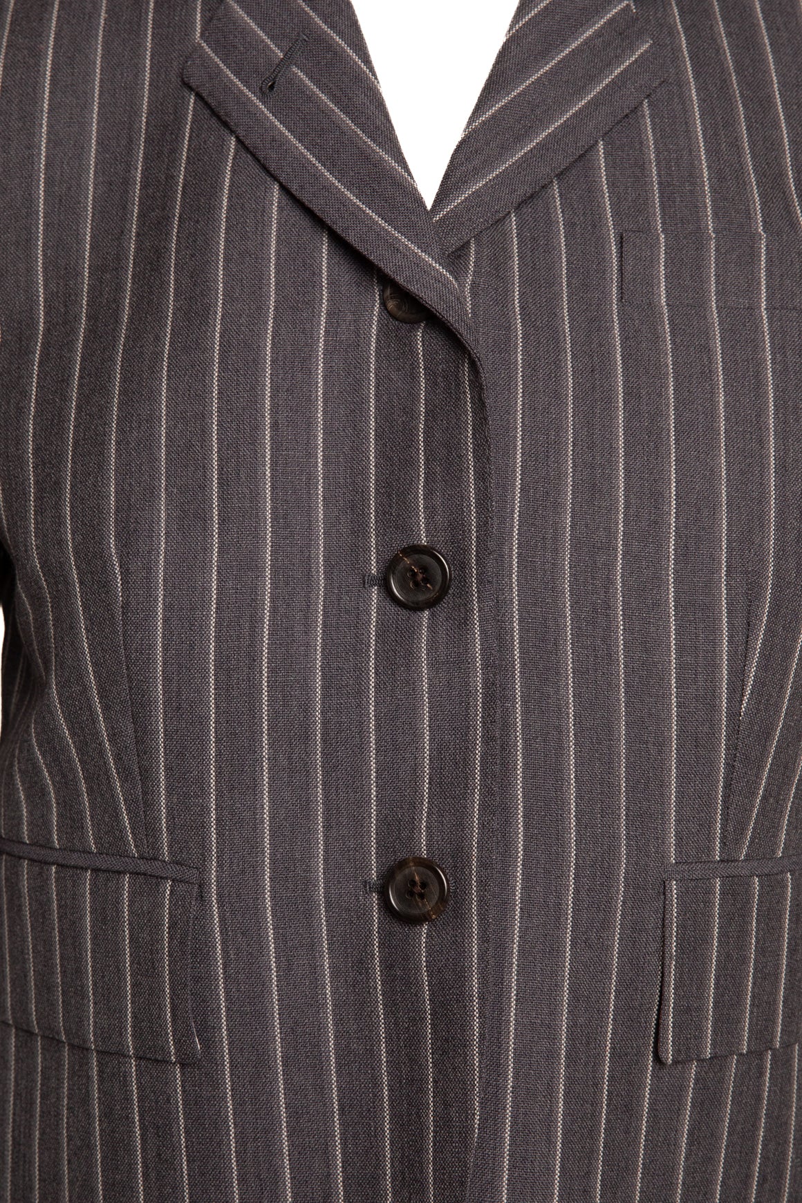 THOM BROWNE Grey Pinstripe Crop Blazer (Sz. 42/6)