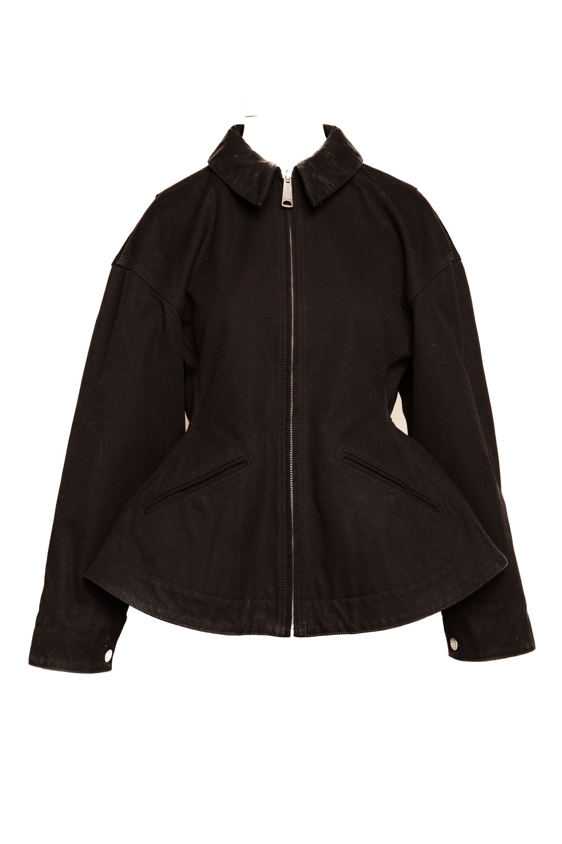 ALEXANDER MCQUEEN Black Leather Collar Fitted Jacket (Sz. 46/10)