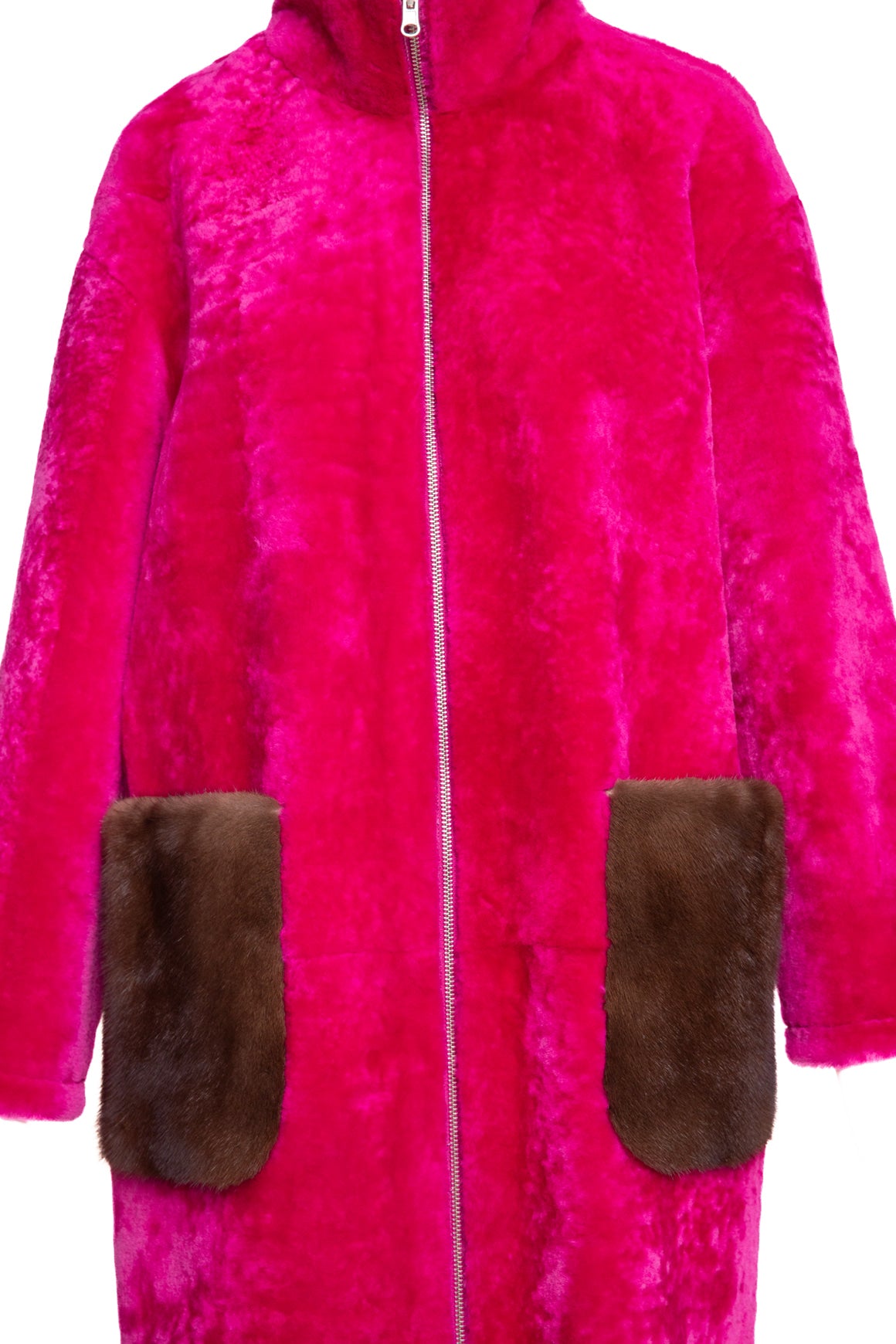 Pink Genuine Fur Mink Pocket Longline Coat (Sz. OS)