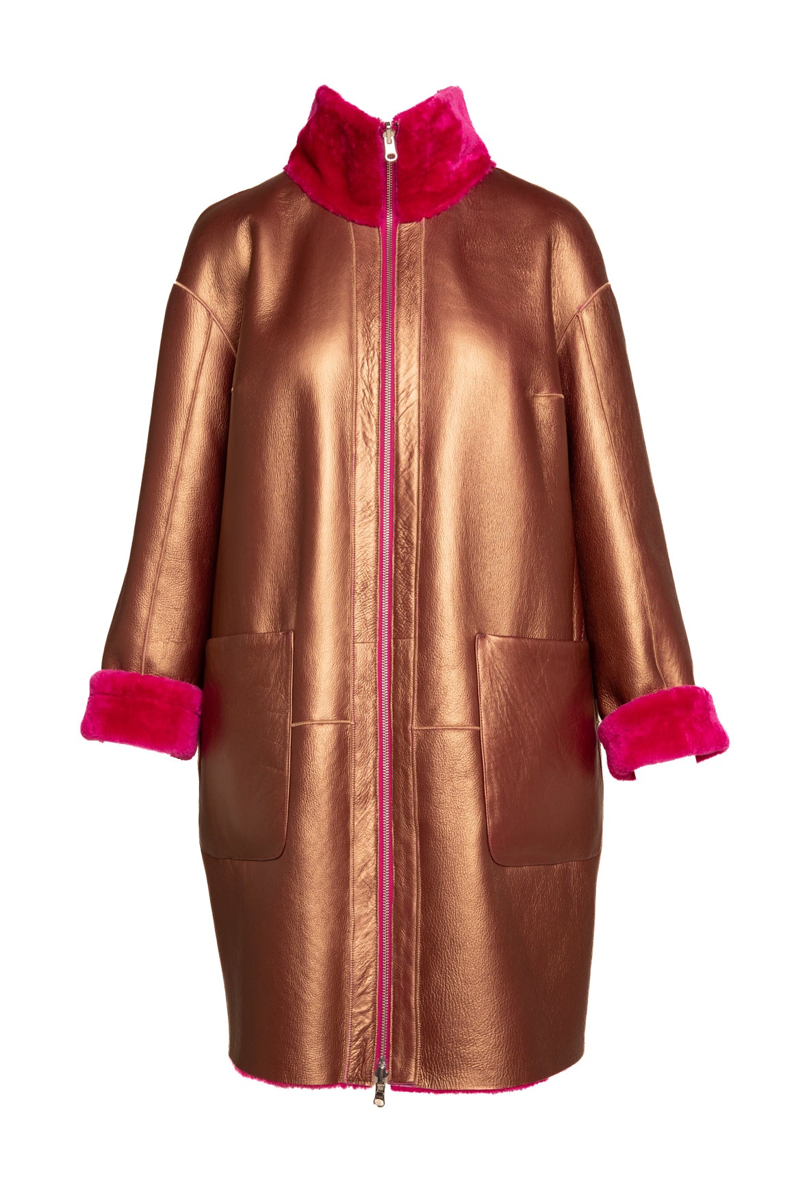 Pink Genuine Fur Mink Pocket Longline Coat (Sz. OS)