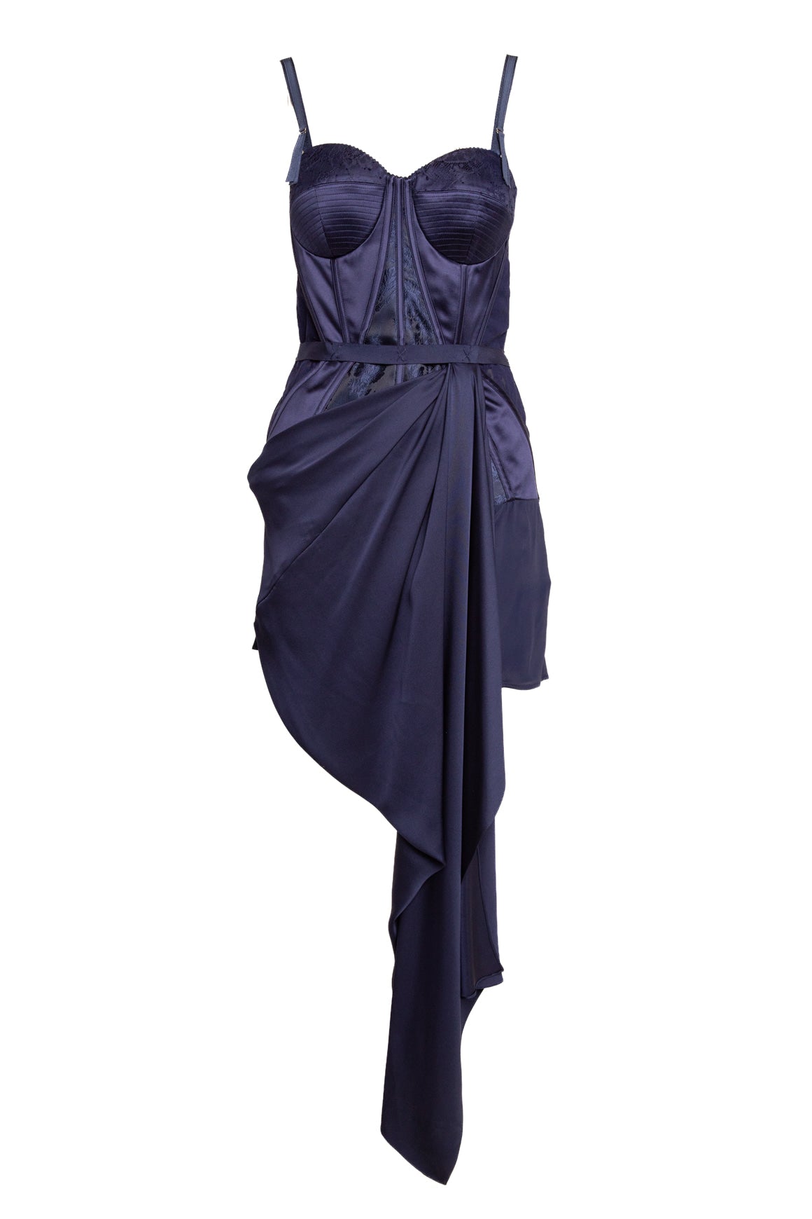 ALEXANDER MCQUEEN Blue Satin Bustier Draped Dress (Sz. 42/6)