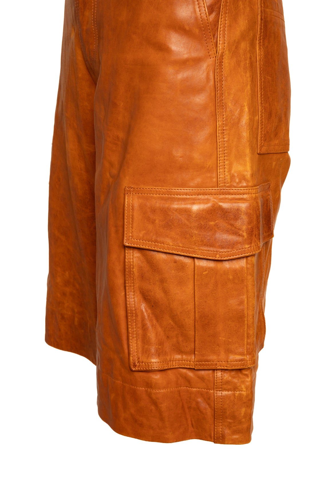 ALC Tan Distressed Leather Cargo Pocket Shorts (Sz. 2)