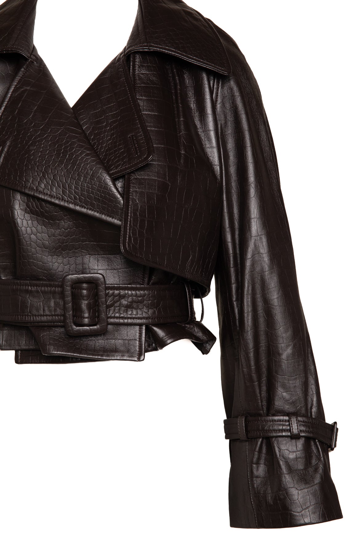 NOUR HAMMOUR Brown Croc Cropped Trench (Sz. 36/0)