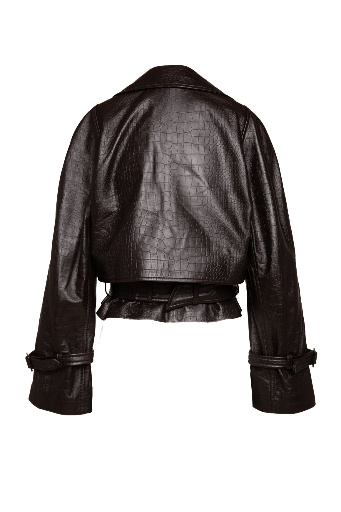 NOUR HAMMOUR Brown Croc Cropped Trench (Sz. 36/0)