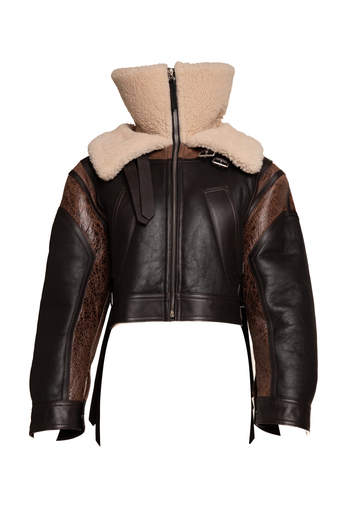 JEAN PAUL GAULTIER Brown Leather & Sherpa Coat (Sz. 36/4)